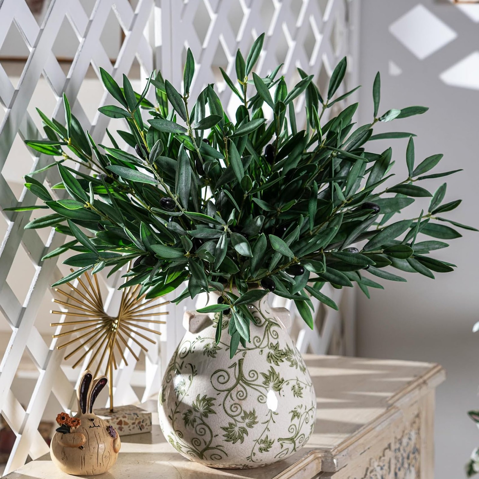 8PCS Premium Artificial Olive Branches for Vases – Realistic PU & Silk Faux G…