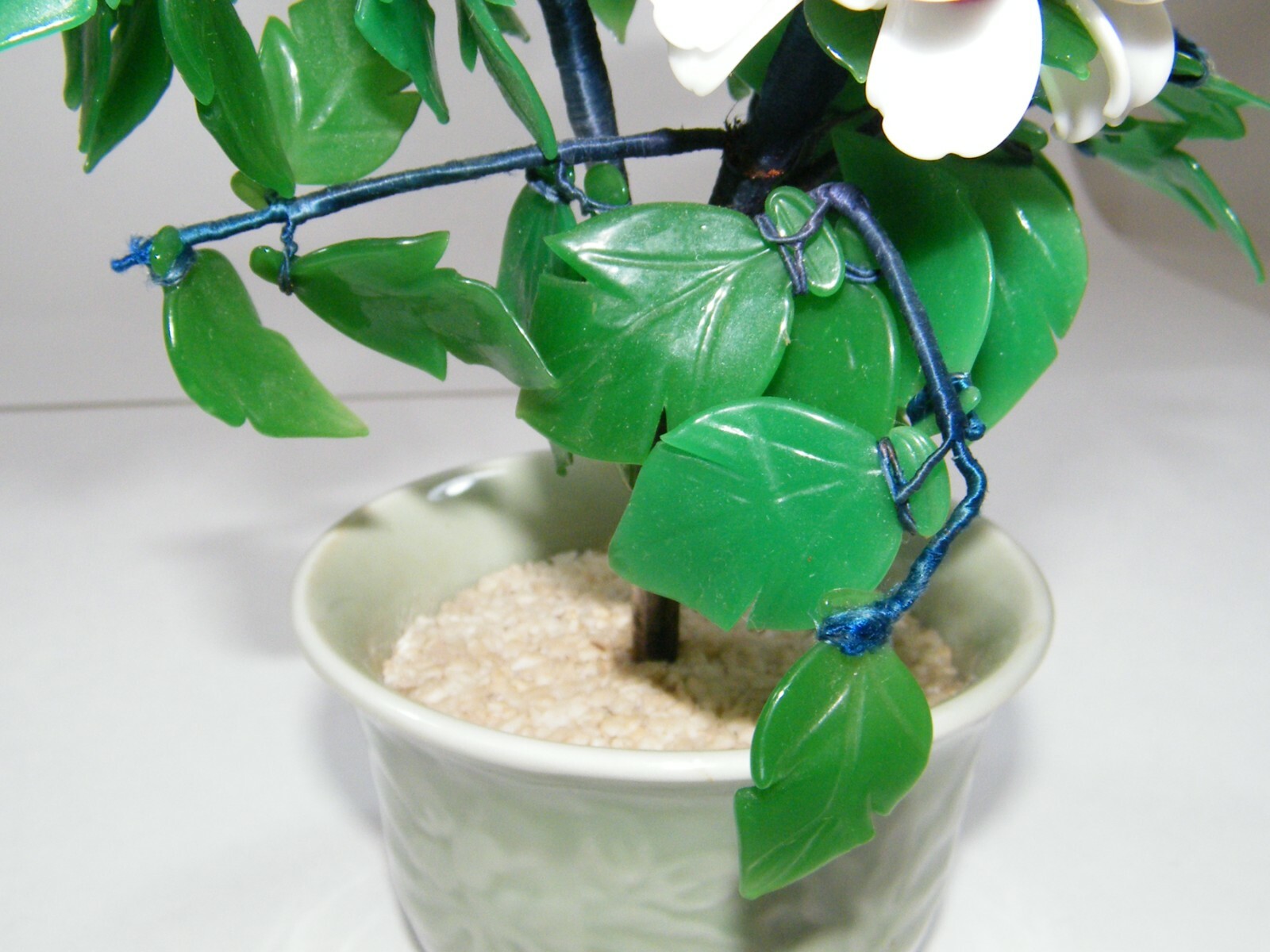 COLORED GLASS FLOWERS IN POT 10″ BONSAI TREE WHITE PINK GREEN POTTED