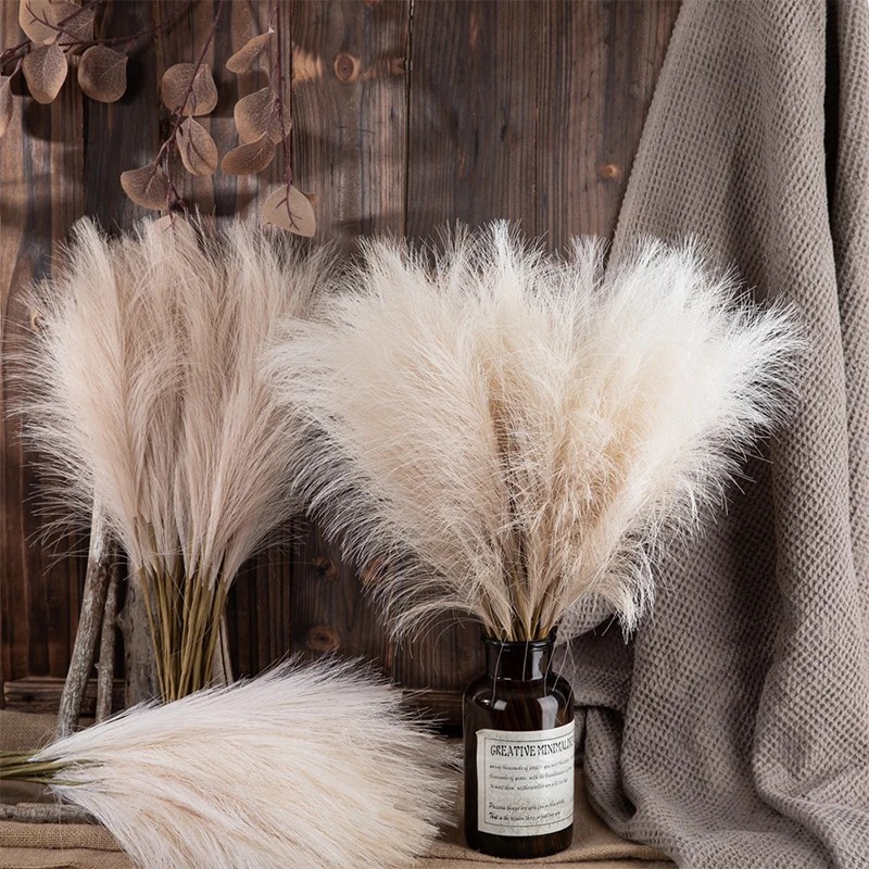 Fluffy Artificial Pampas Grass Bouquet Boho Fake Plant for Wedding Home Decor