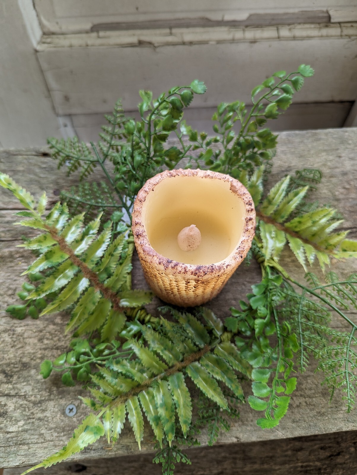 Artificial GREEN FERN CANDLE RING Floral Wreath 4.5″ In / 12″ out Summer/Fall