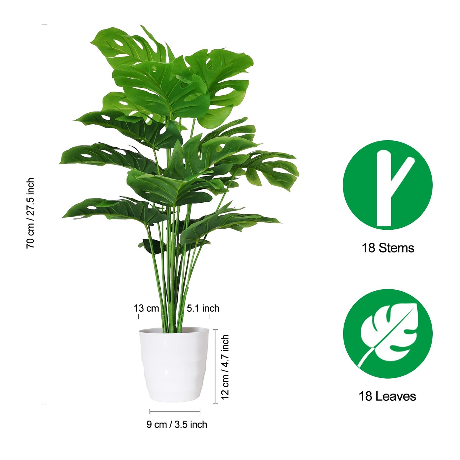 Set of 2 Artificial Monstera Deliciosa Plants in Pots, Fake Tropical Palm Tre…