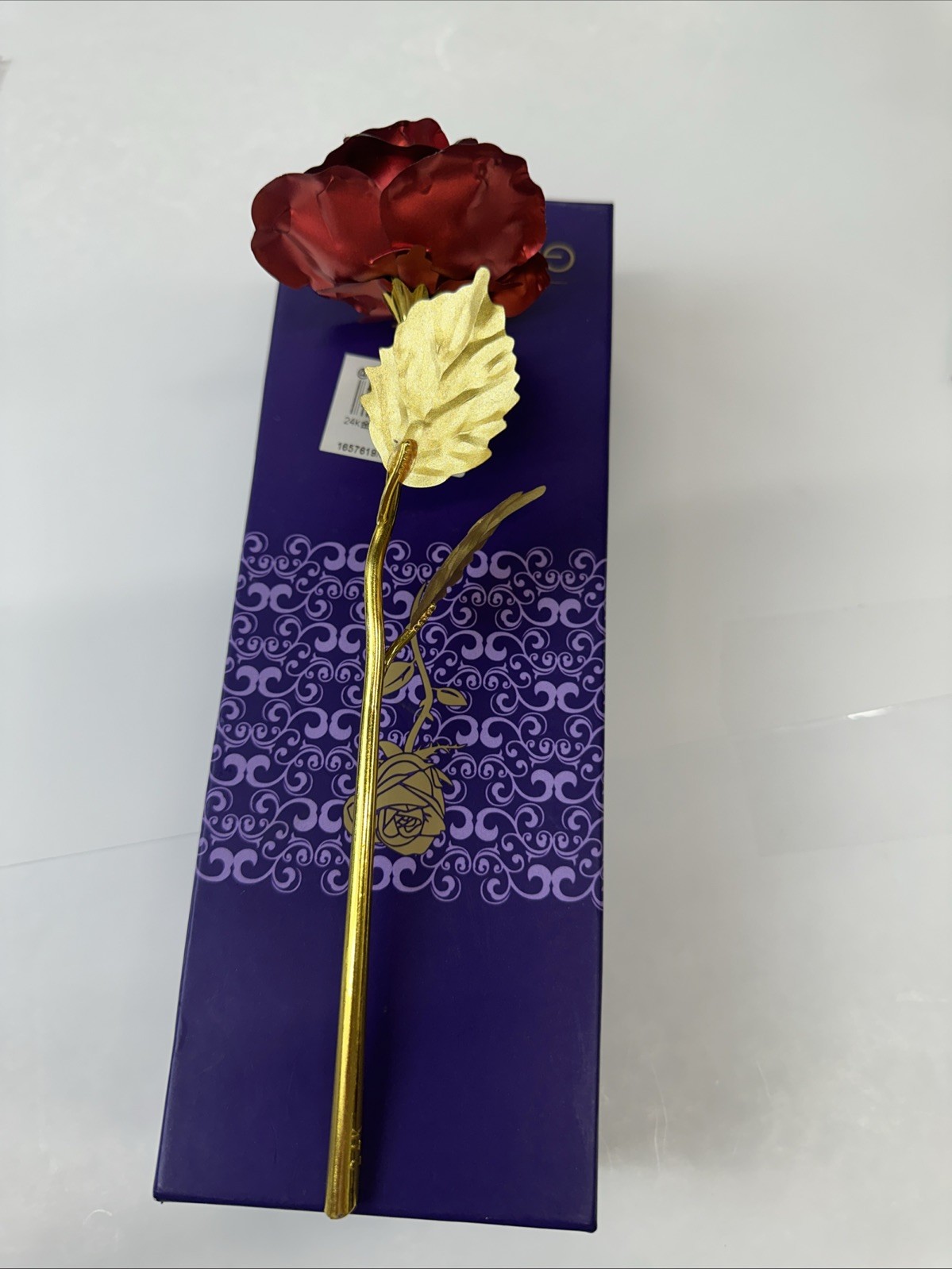 Red Rose 24K Golden 🌹Red Rose Foil Dipped Flower & Stem NIB