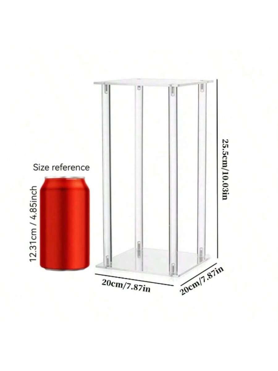 Transparent Square Acrylic Flower Stand 25.5cm Height Column Vase Holder