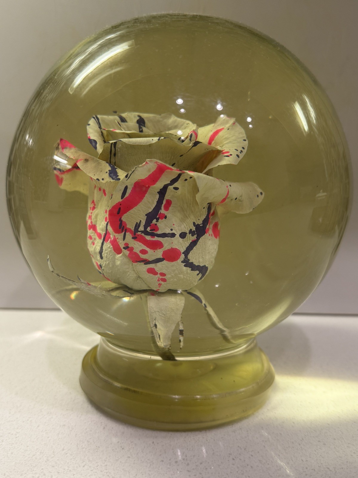 Multi-colored ROSE In Glass Ball Water Dome Globe Large 6”