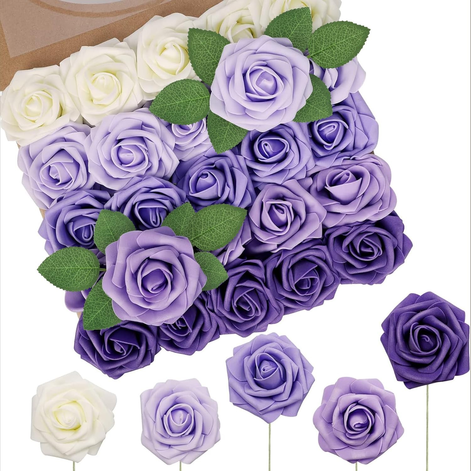 N&T NIETING Artificial Flowers 50Pcs Fake Foam Rose 50pcs, Series Purple