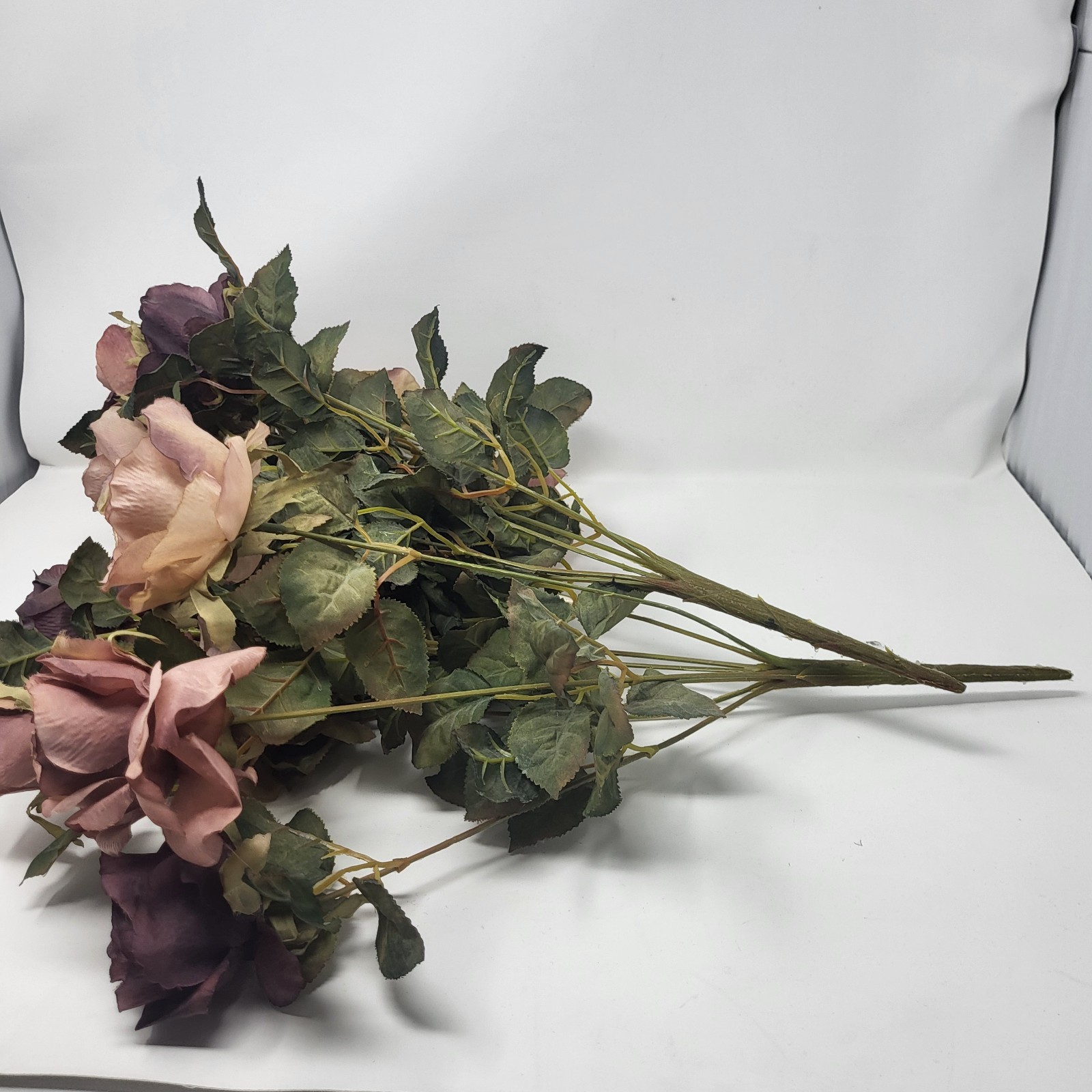 2 Bunches artificial rose bundles Bouquet dried-look burgundy Mauve