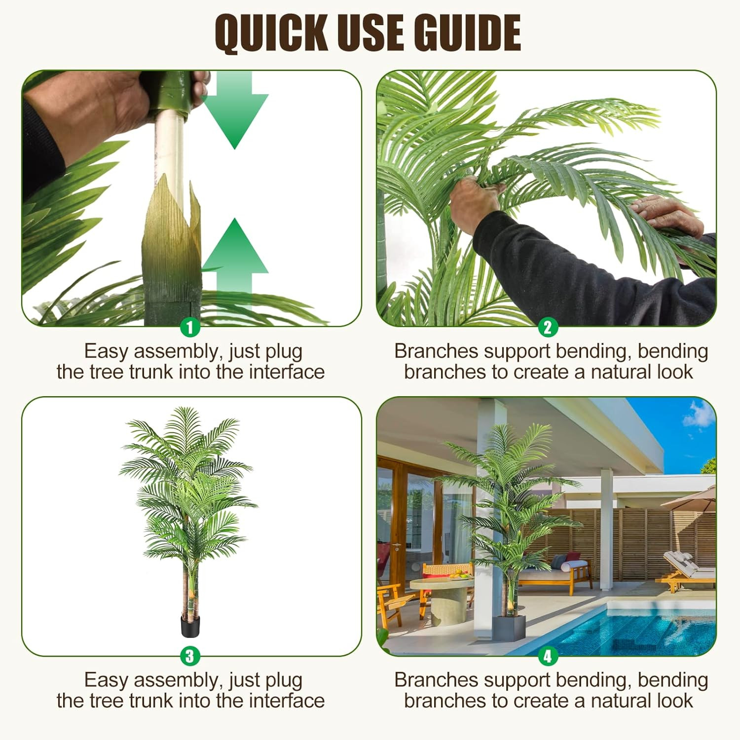 Set of 2 – 6Ft Triple Golden Cane Palm Artificial Trees for Home & Office Decor