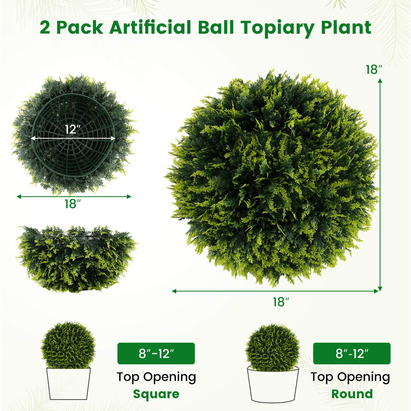 2 PCS 16″ Artificial Cedar Topiary Balls Sun-protective Round Greenery Bushes