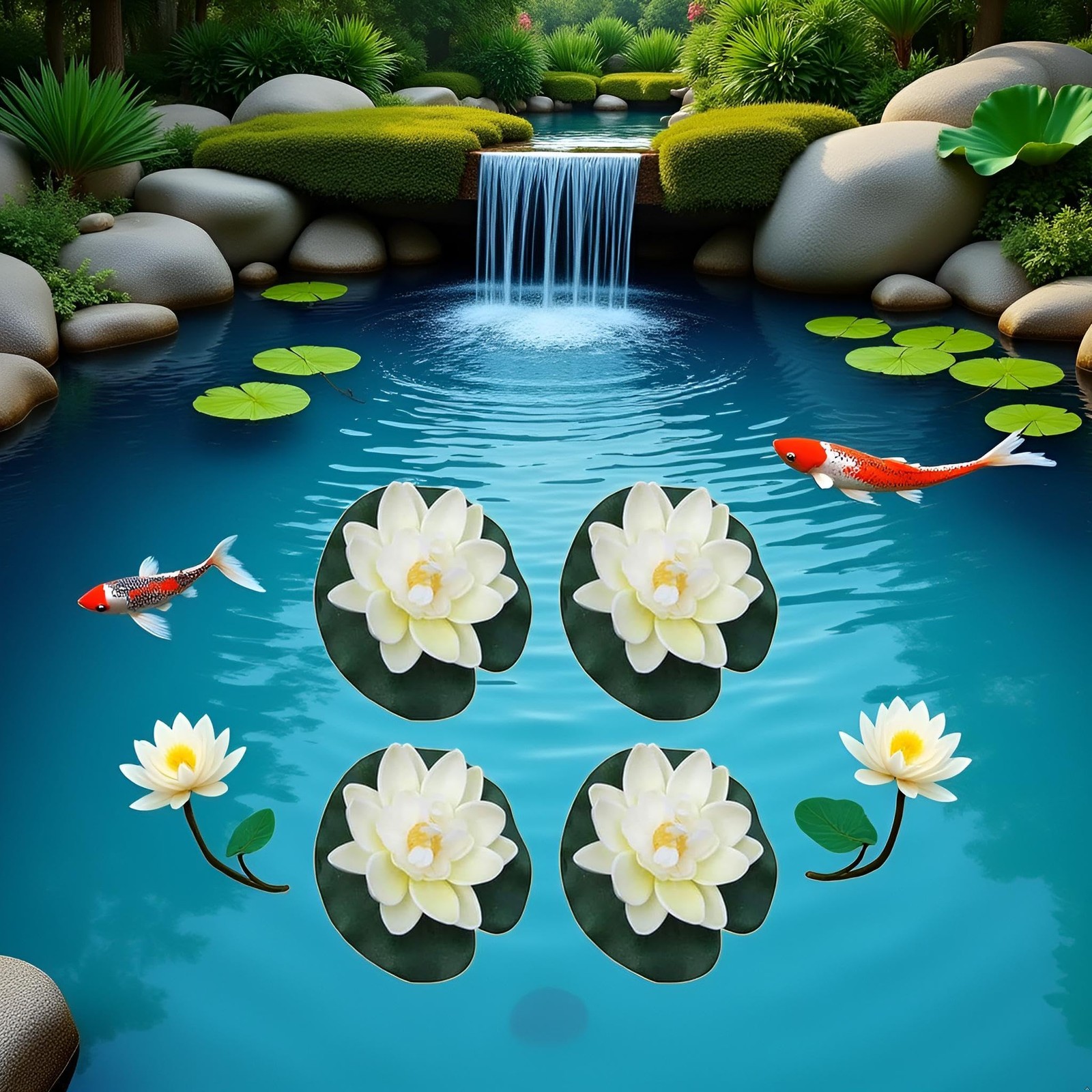 4 Pieces Artificial Floating Lotus Flowers with Lily Pads, Decorative Foam Wa…