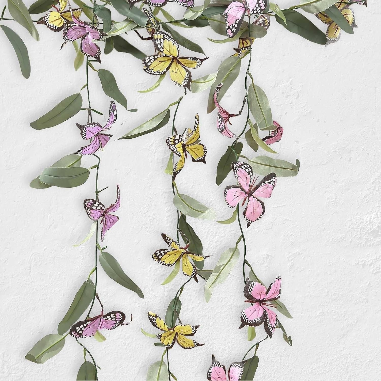 3 pcs Assorted Faux Butterfly Flower 6 ft Artificial Garlands Pink Yellow with W