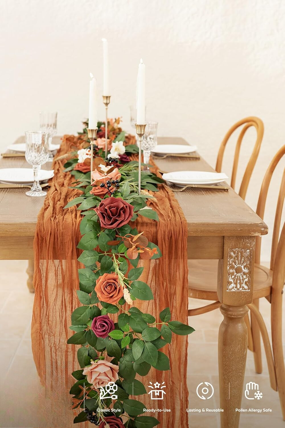 Terracotta Artificial Flower Garland Rose Eucalyptus Leaves Fall Floral Garland