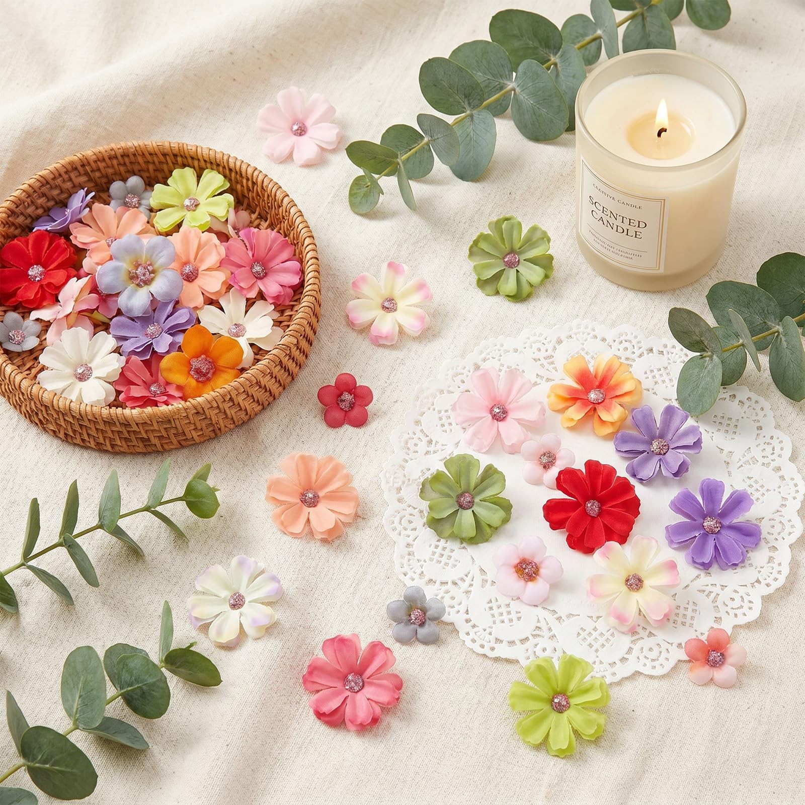 120Pcs Small Artificial Flowers for Crafts, Mini Fake Wildflowers Heads Fabri…