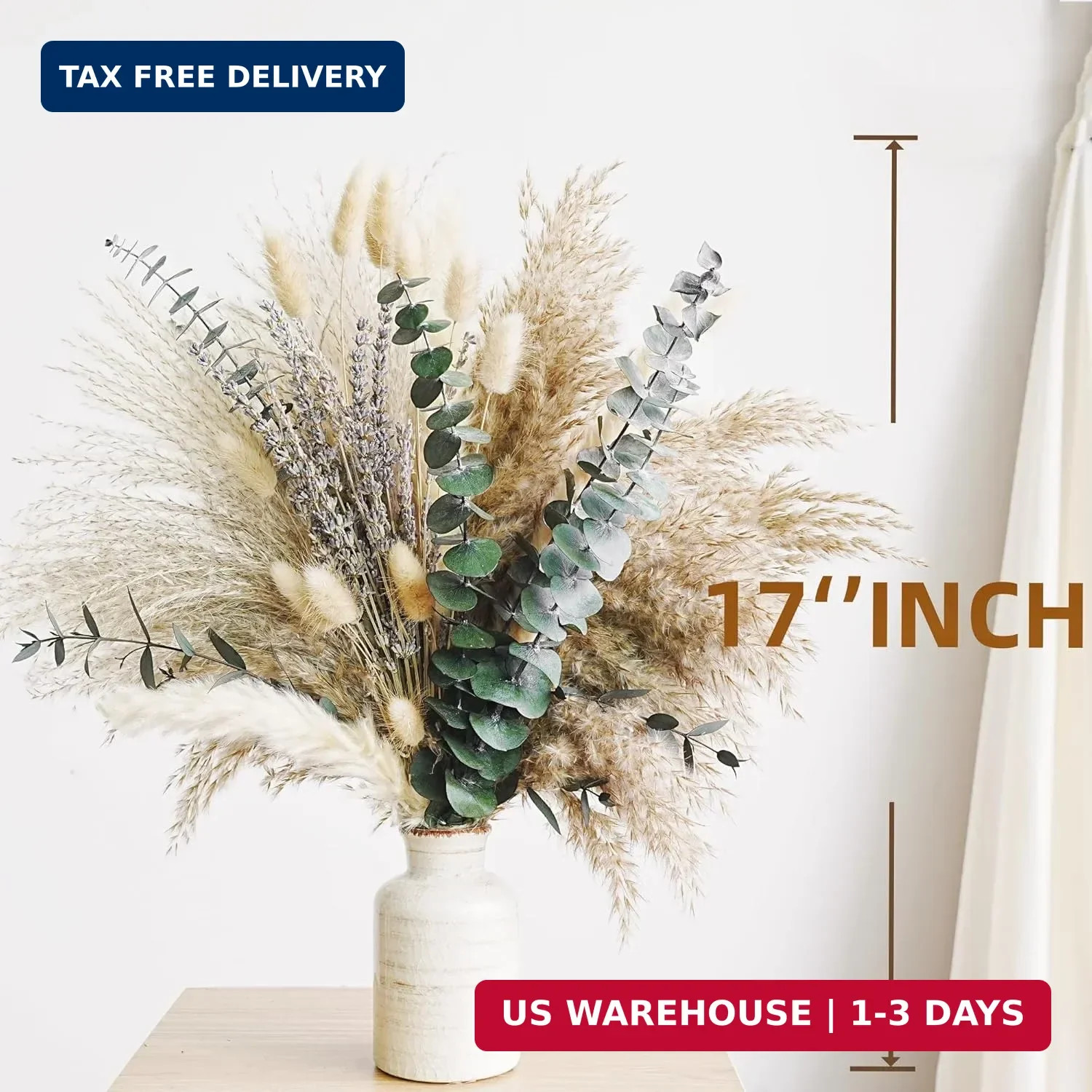 Green Pampas Grass Boho Bouquet – Exquisite Lavender and Eucalyptus Dried Flower