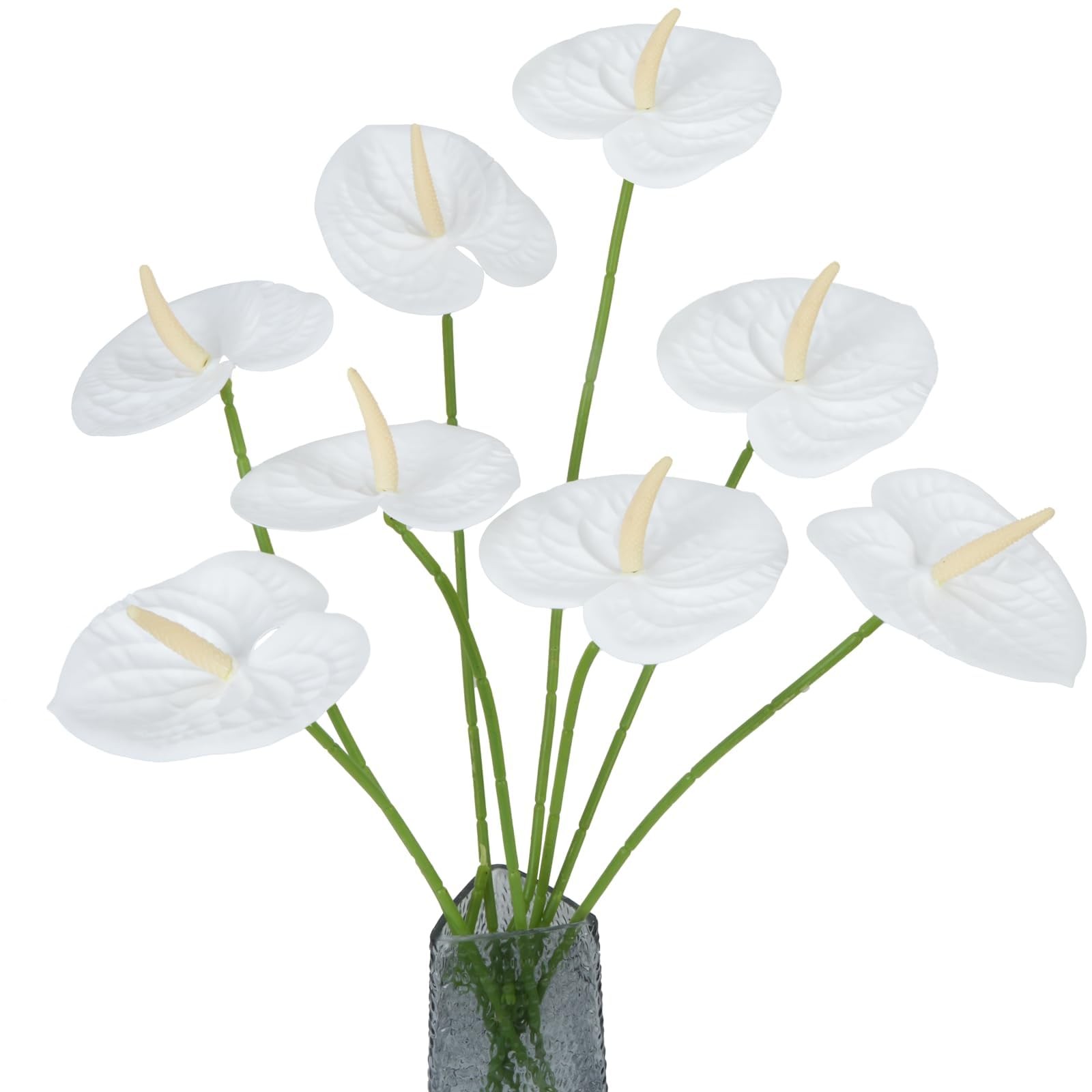 20 PCS White Faux Anthurium Artificial Tropical Flowers DIY 23.6 Inch Decor
