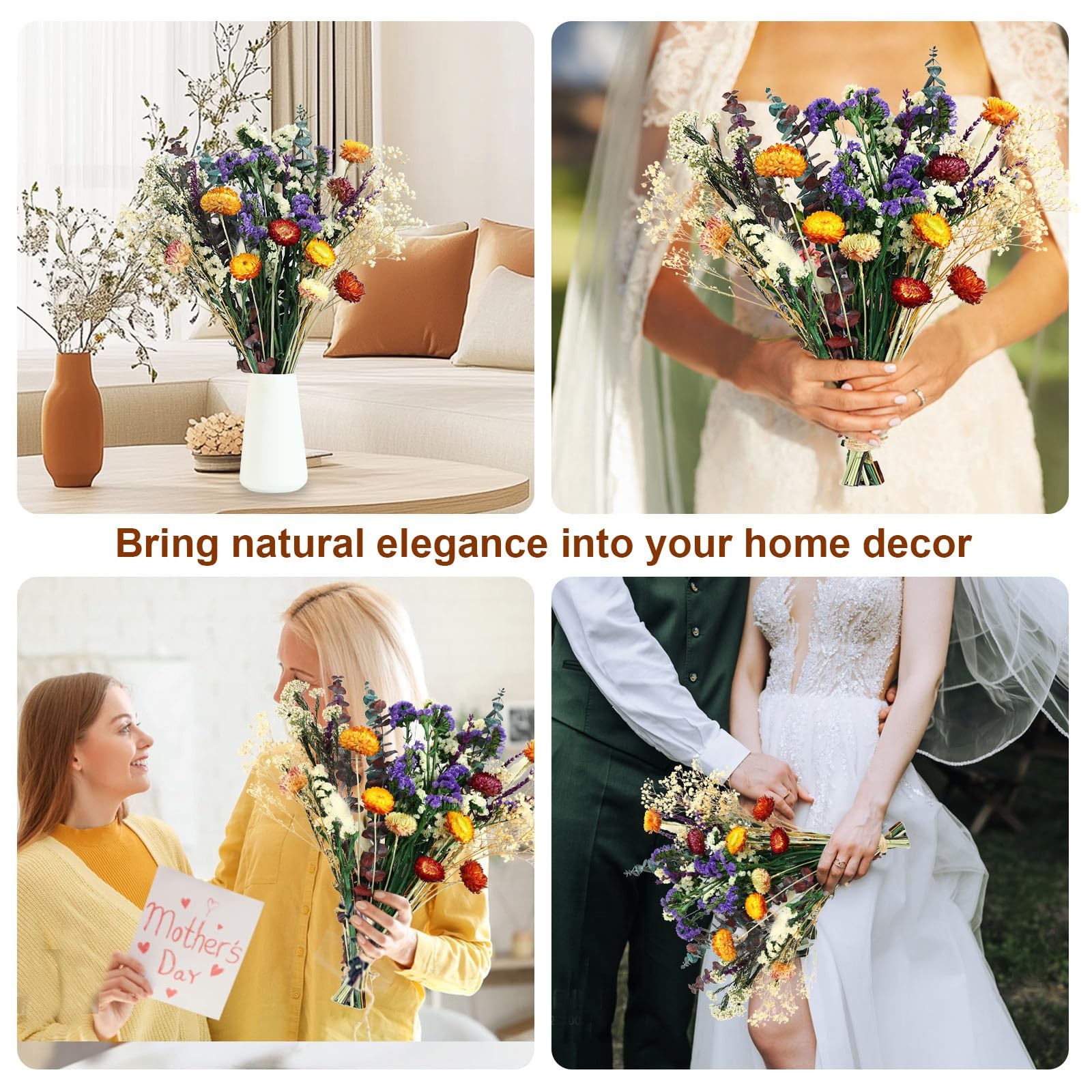 Natural Dried Flower Bouquet, 17″ DIY Floral Arrangements with Eucalyptus Str…