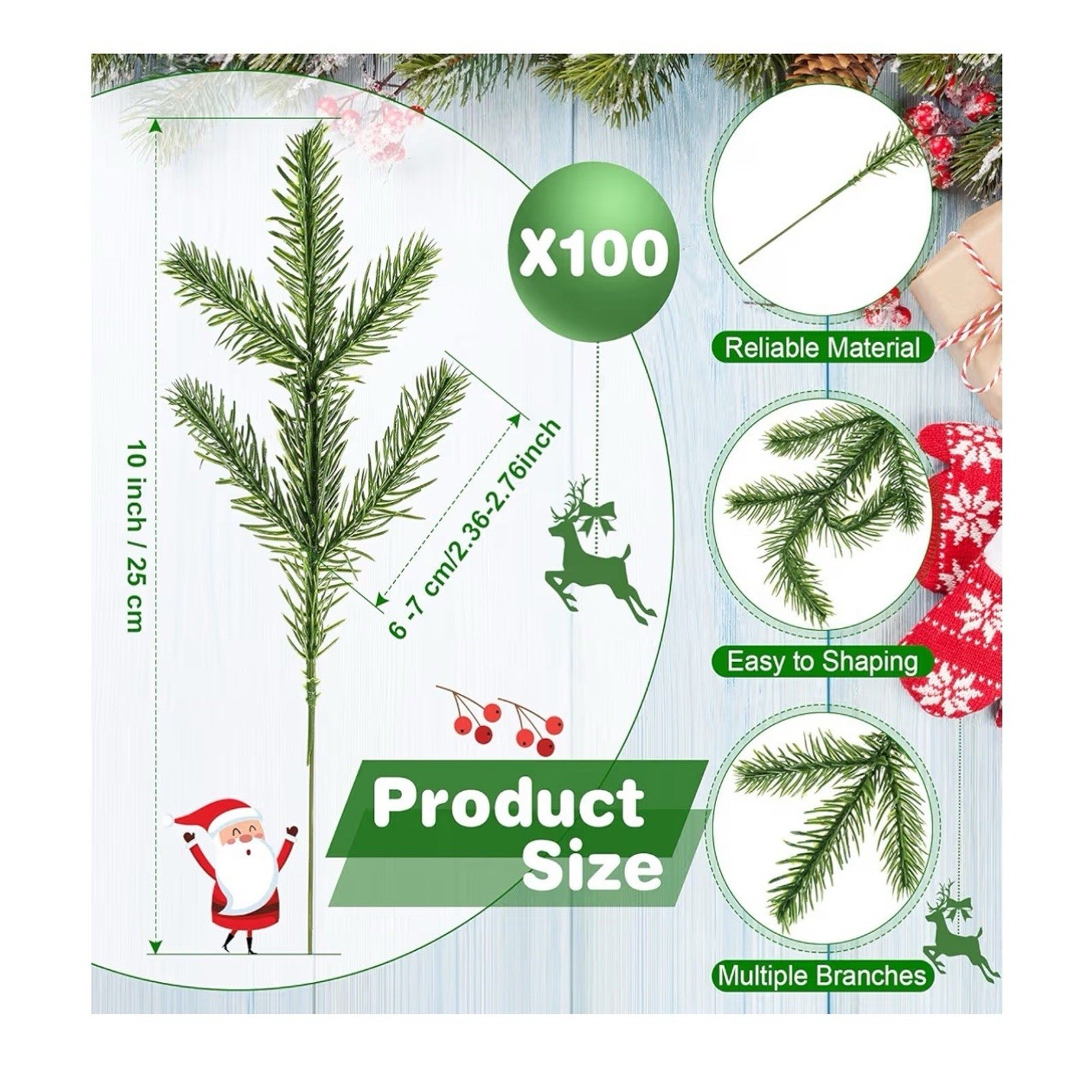 100 Pieces Christmas Pine Needles 10 inch Artificial Pine Branches