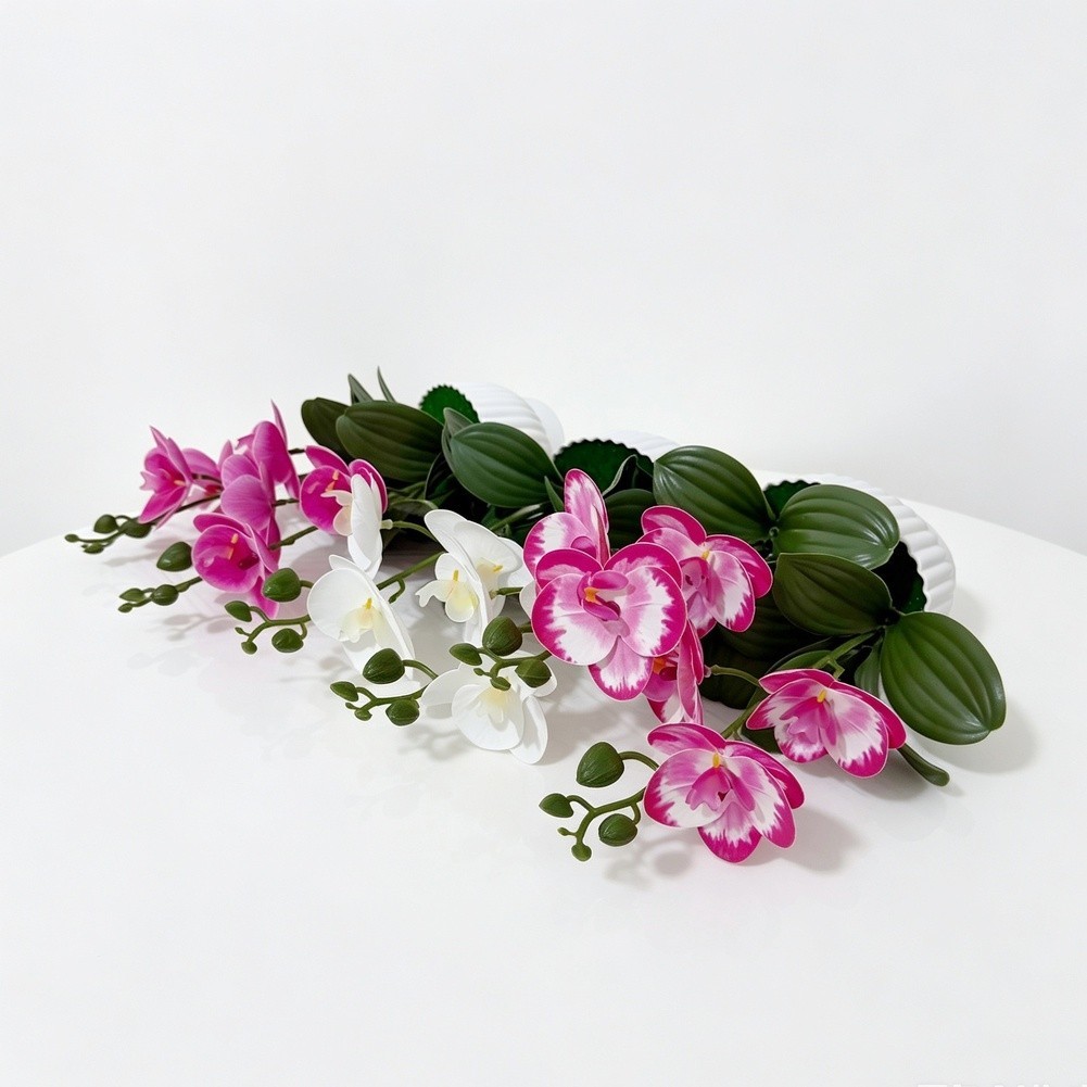 Imitation Orchid Plant with 6 Blooms 6 Leaves in Pot 26cm Indoor Decor