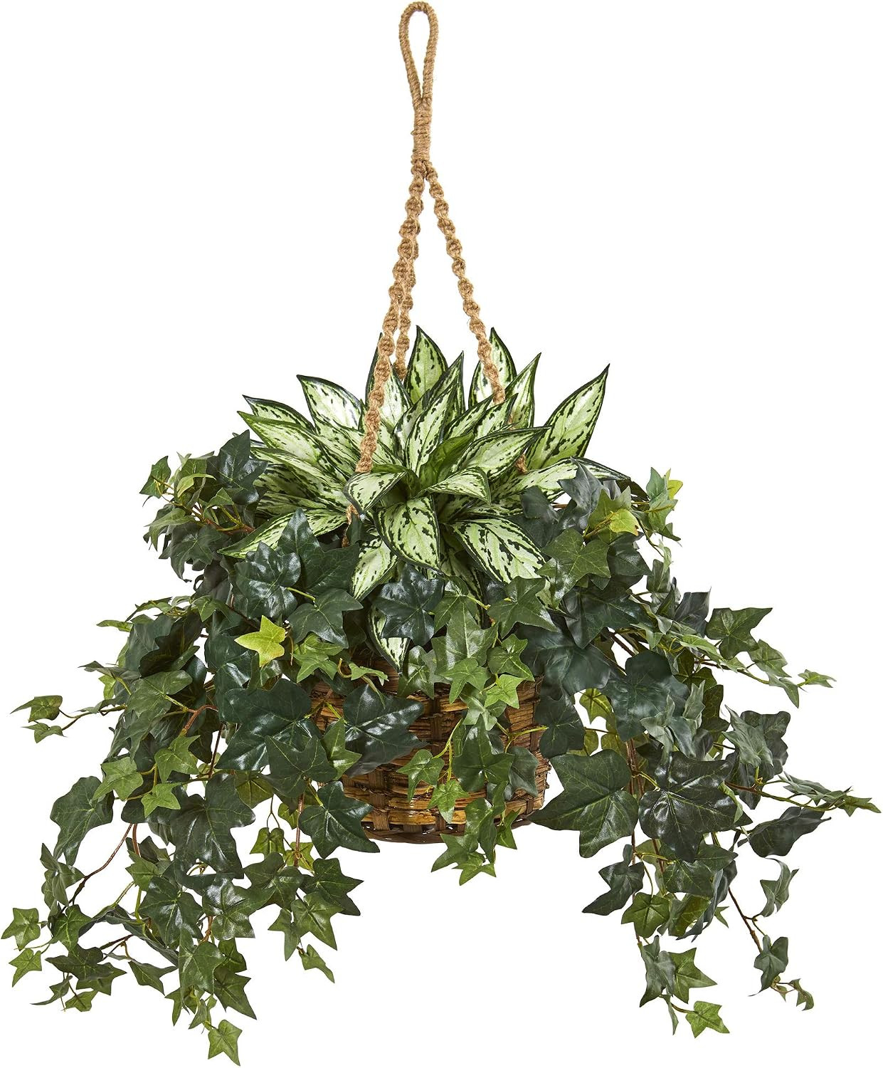 30In. Silver Queen and Ivy Artificial Plant in Hanging Basket
