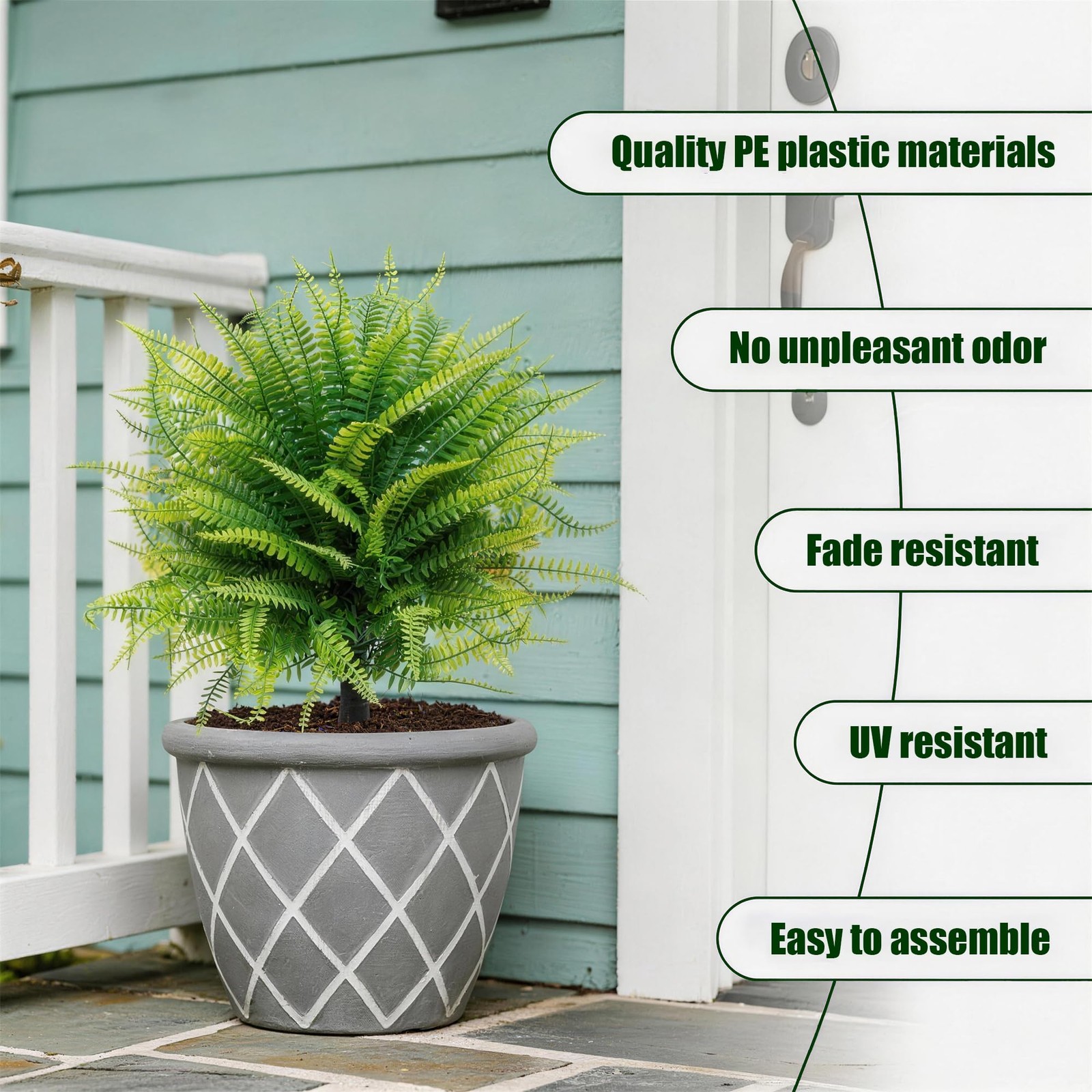 4 Pcs Artificial Fern Topiary with Ground Spike, UV Resistant Fake Boston Fer…