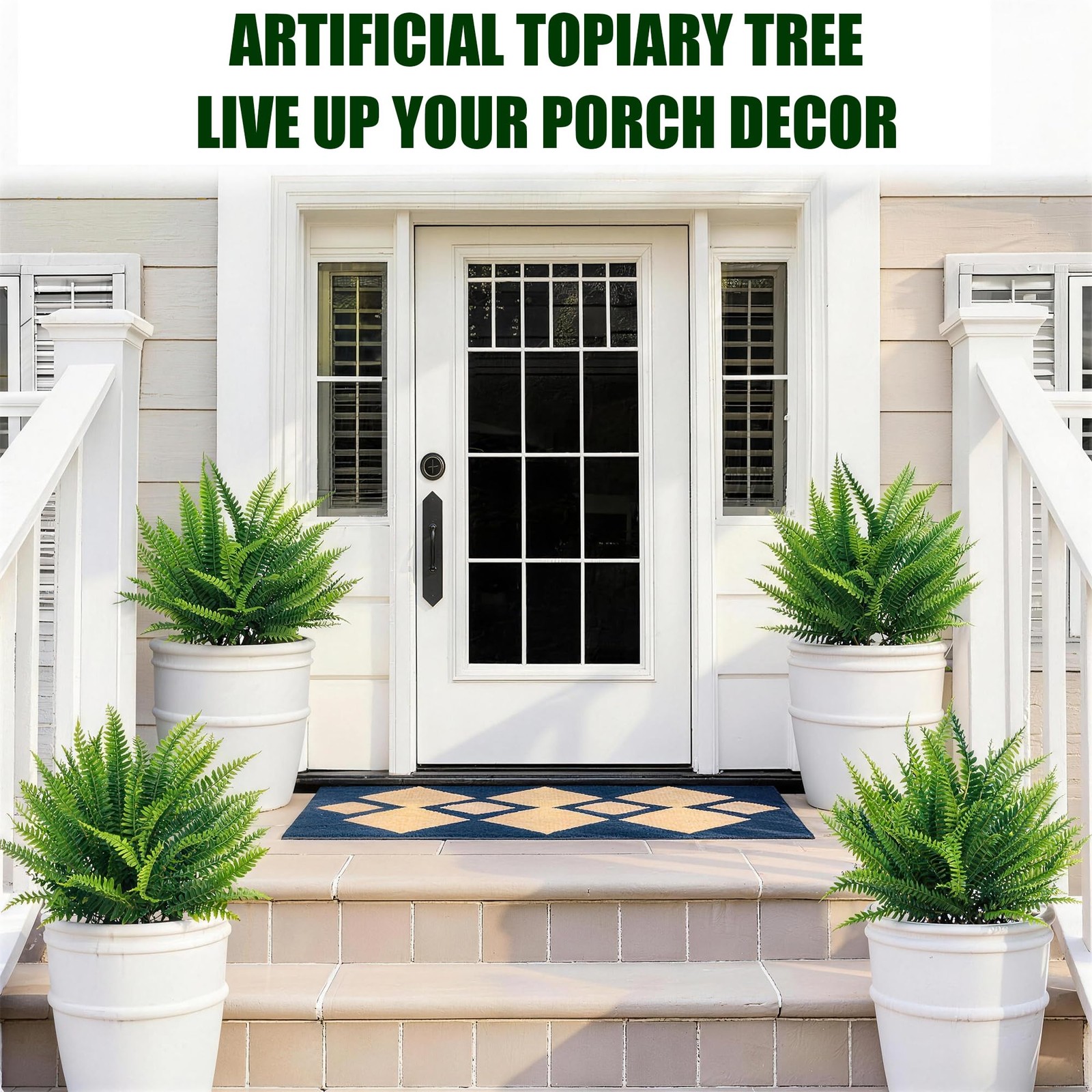 4 Pcs Artificial Fern Topiary with Ground Spike, UV Resistant Fake Boston Fer…
