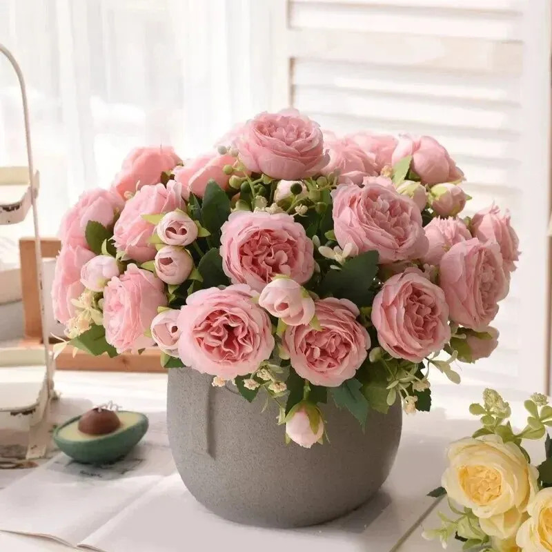 30cm 5 Heads 4 Buds Rose Peony Bouquet Wedding Home Decor Artificial Flowers HOT