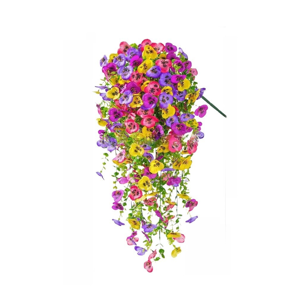 Fabric Artificial Pansy Vine Hanging Basket 45 Eyes Violet 25.59in Wall Hanging