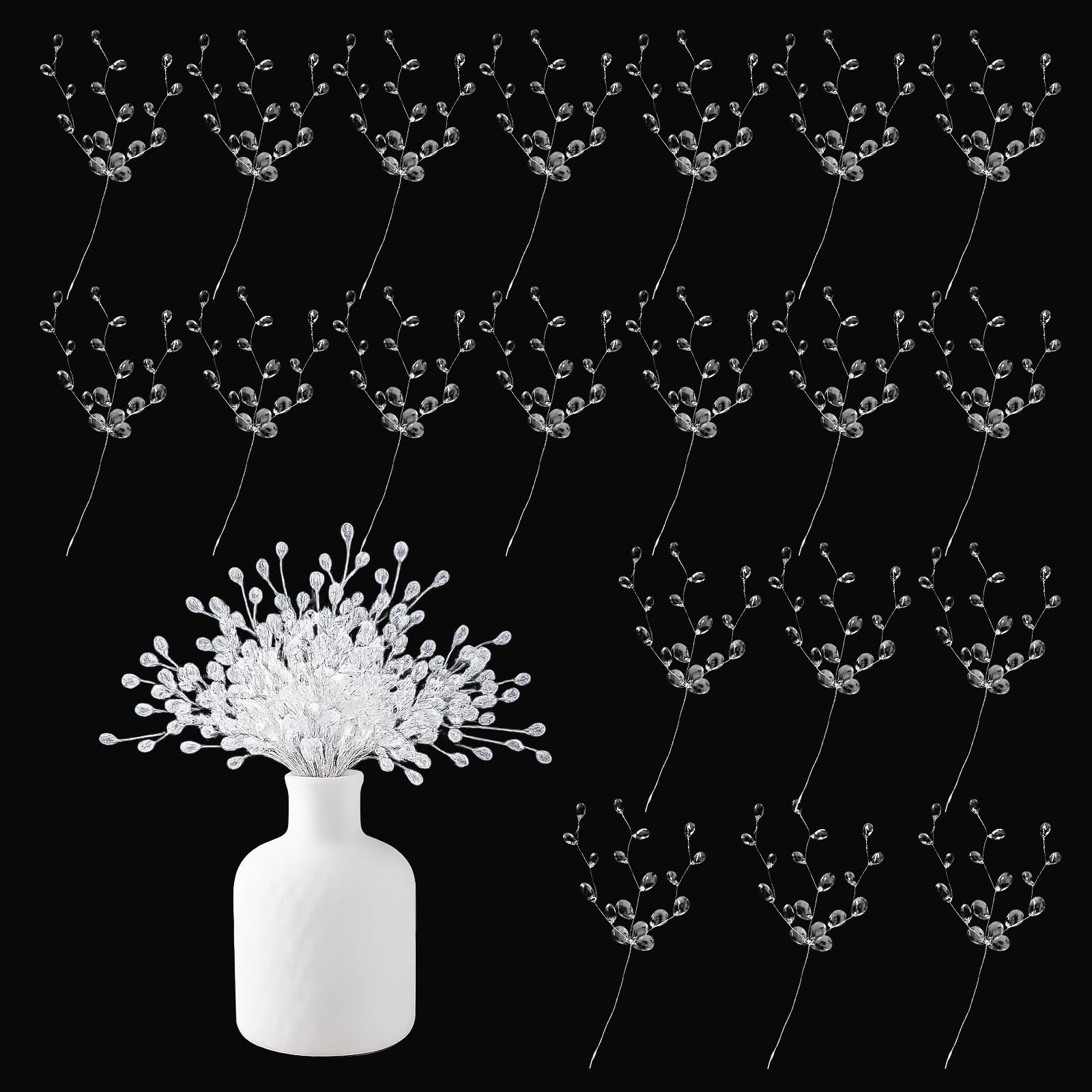 20PCS Acrylic Crystal Flower Branches – Clear Artificial Bead Drop Bouquets, …
