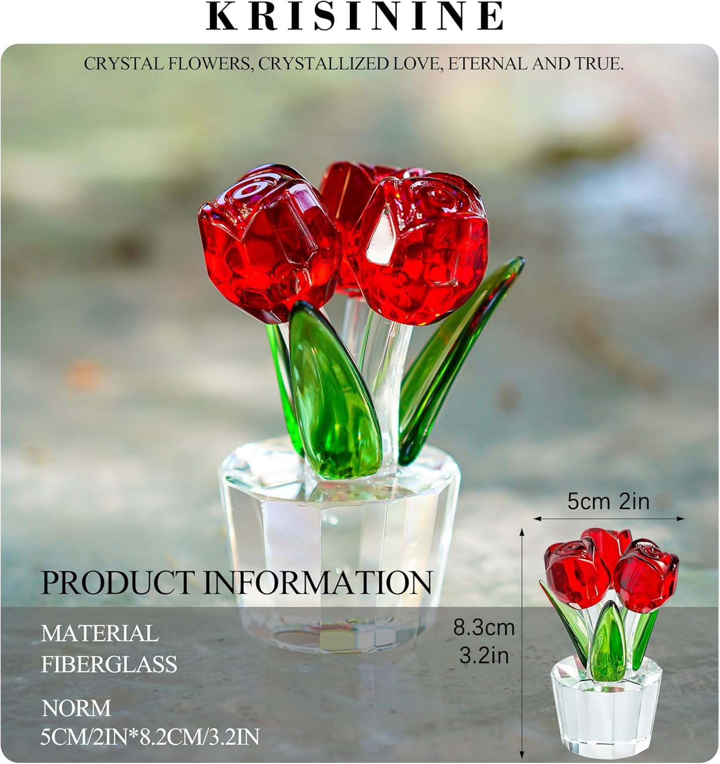 3.2 * 2In Handmade Crystal Red Rose Bouquet Figurine Romantic Rose Flower Gifts