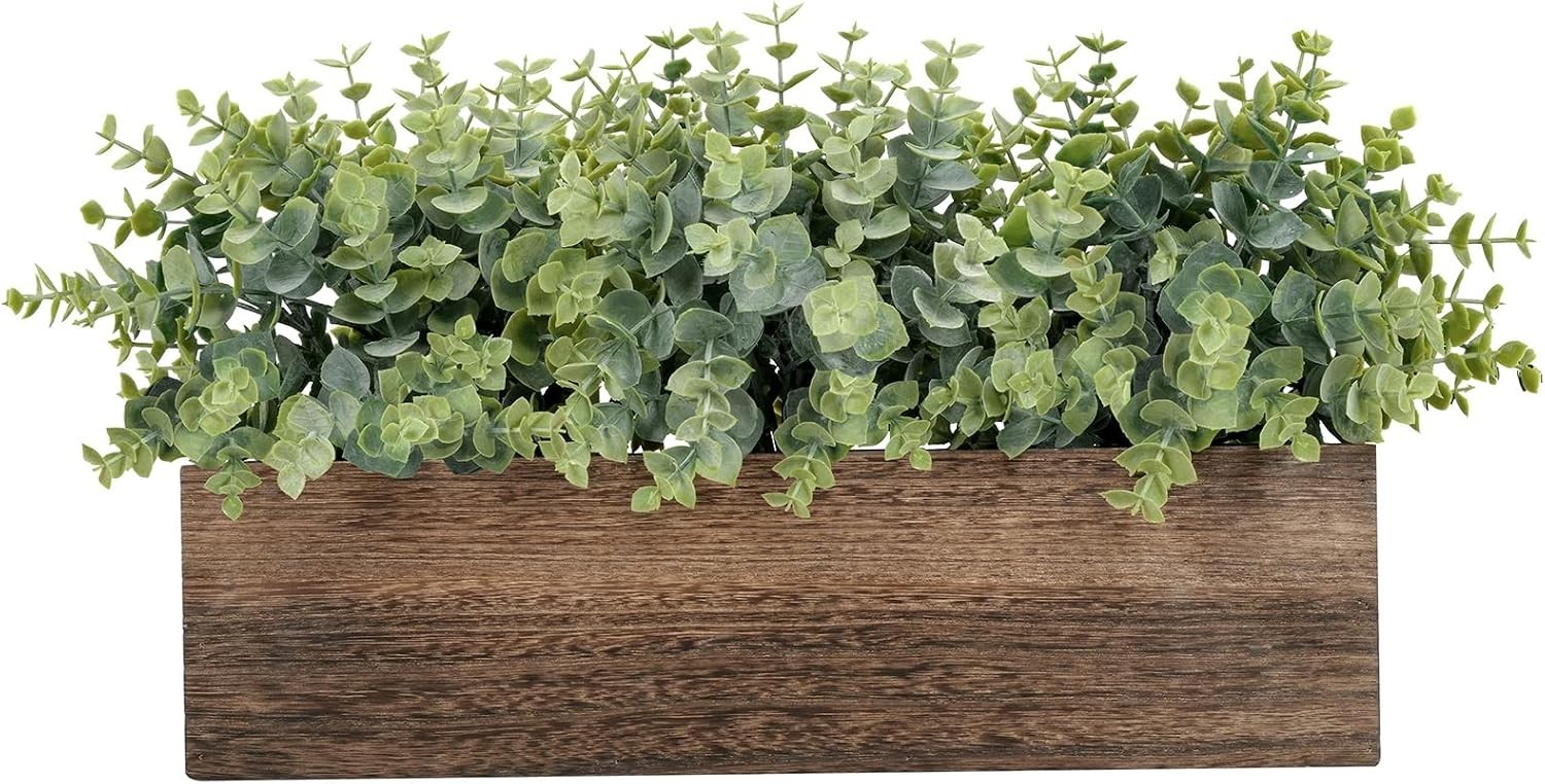 14” Artificial Eucalyptus in Rustic Wooden Planter – Ideal Table Centerpiece