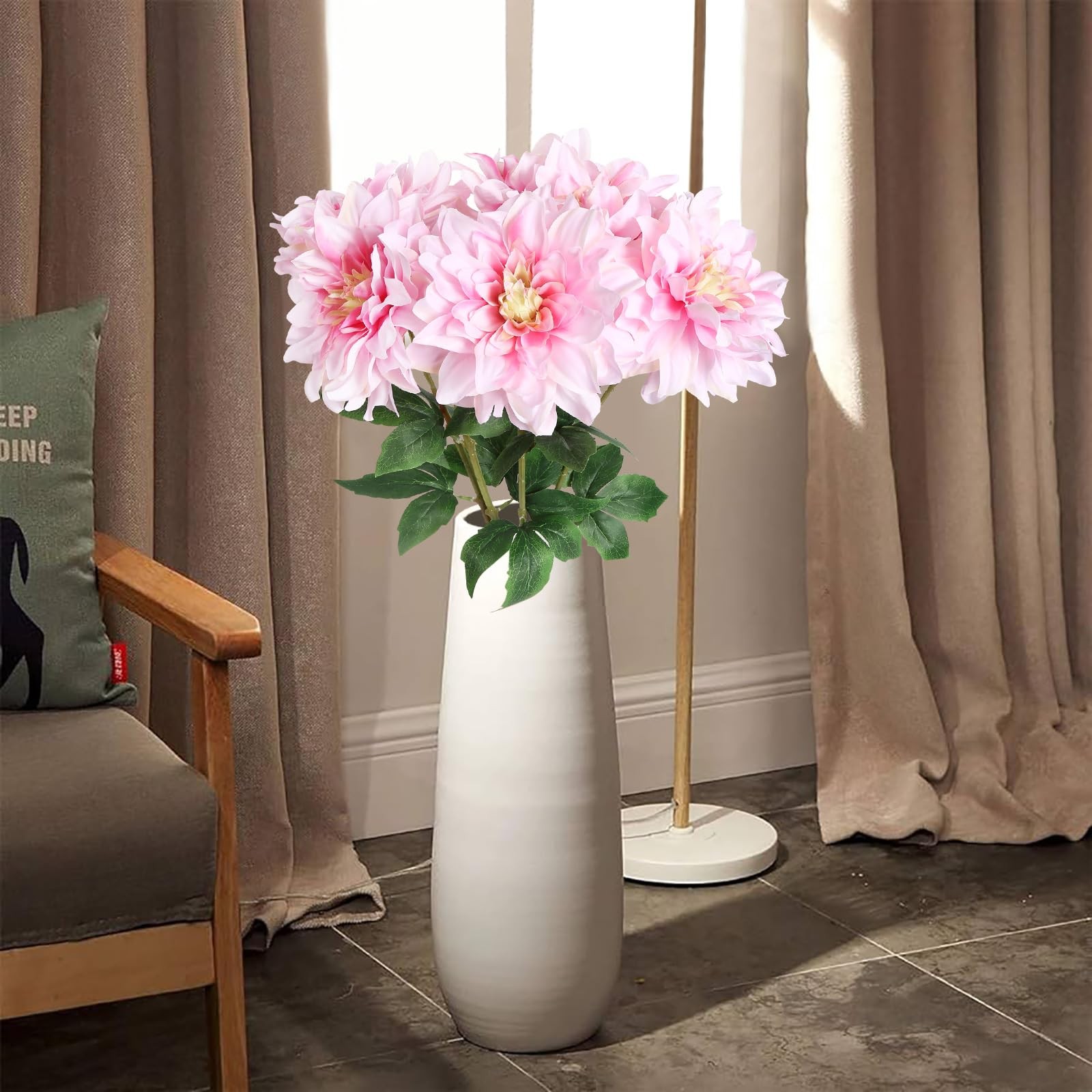 Artificial Dahlias,6PCS Fake Pink Flowers 23.62″ Dahlia Artificial Flowers Si…