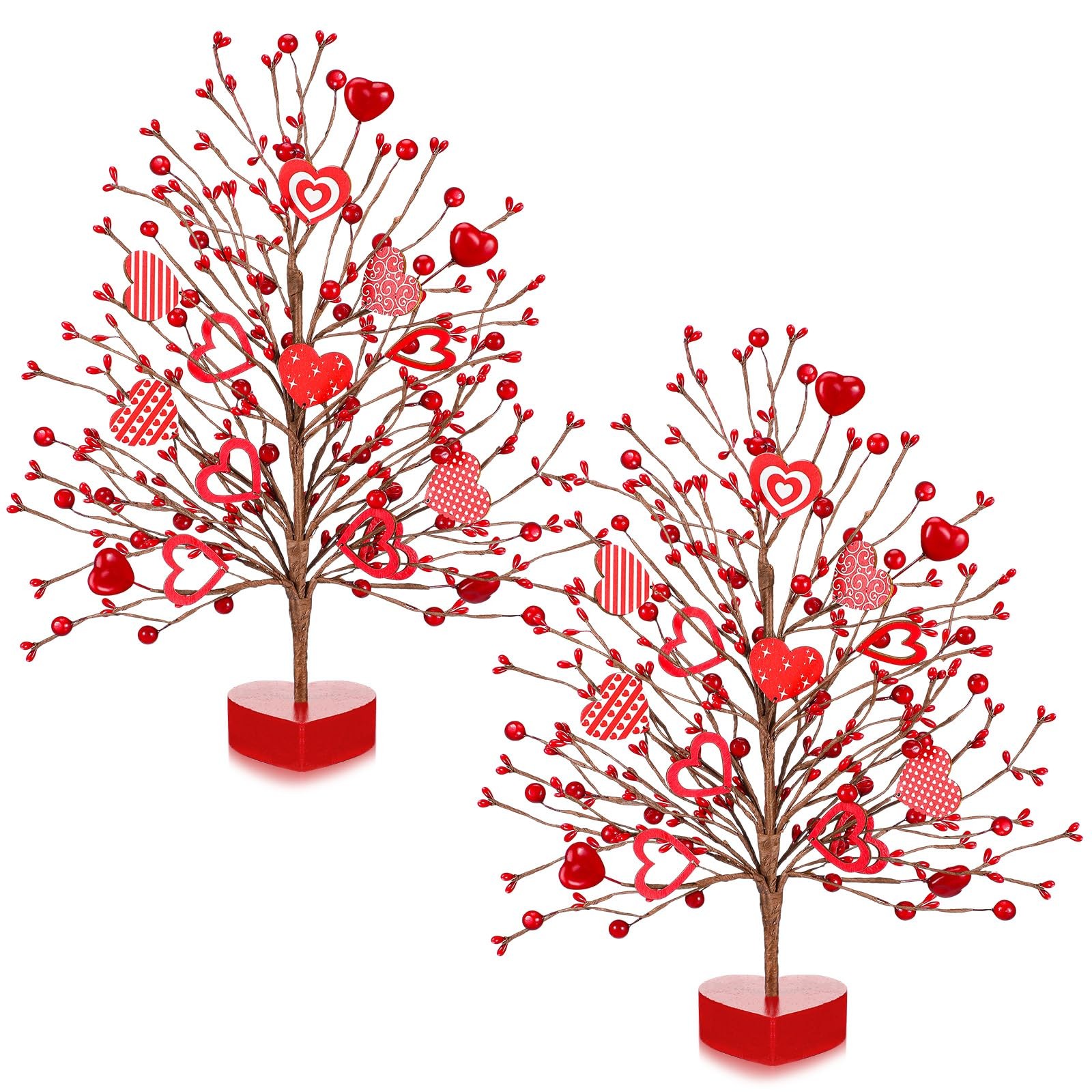 2 PCS 15 Inch Valentines Day Tree Heart Ornaments Tabletop Artificial Center