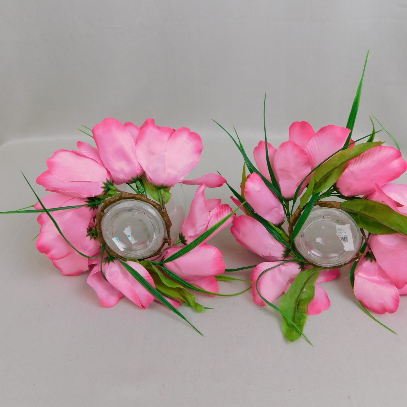 2pc Pink Tulip Floral Spring/Easter Centerpieces Glass Votive Vase #C470