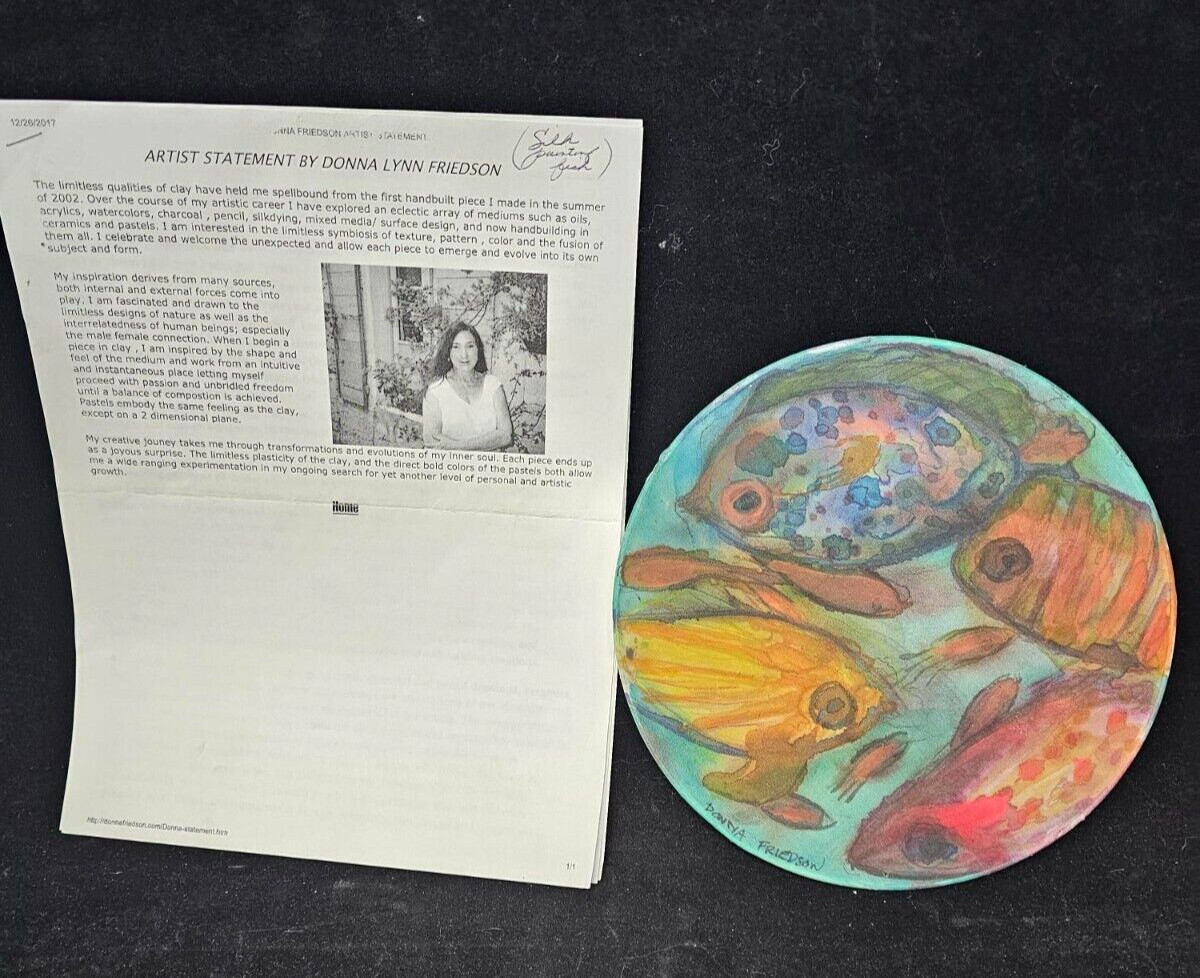 Donna Lynn Friedson Hand Painted Silk Round With Fish