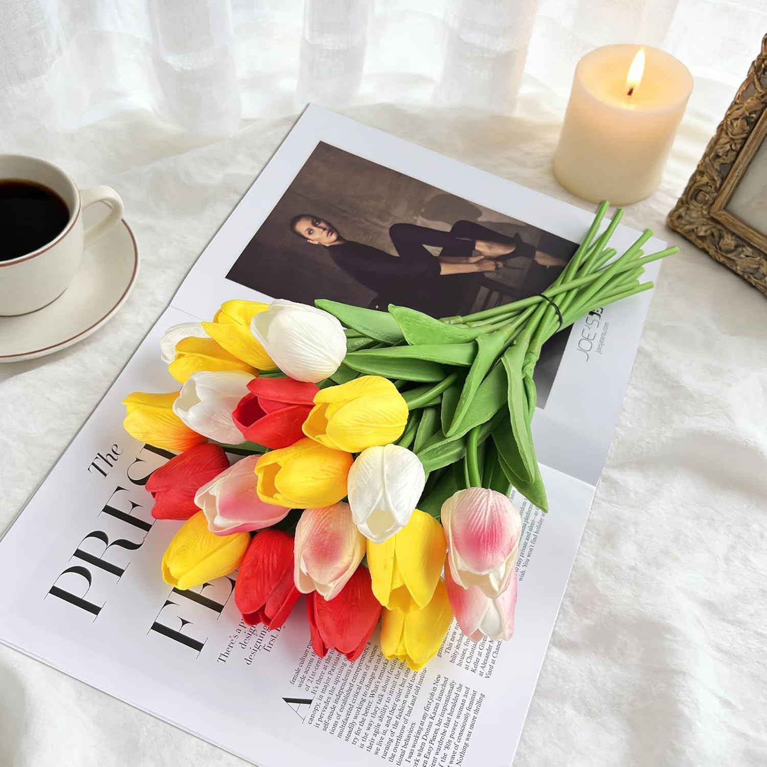 20 Pcs Fake Tulips Artificial Flowers Real Touch PU Faux Tulips Stems