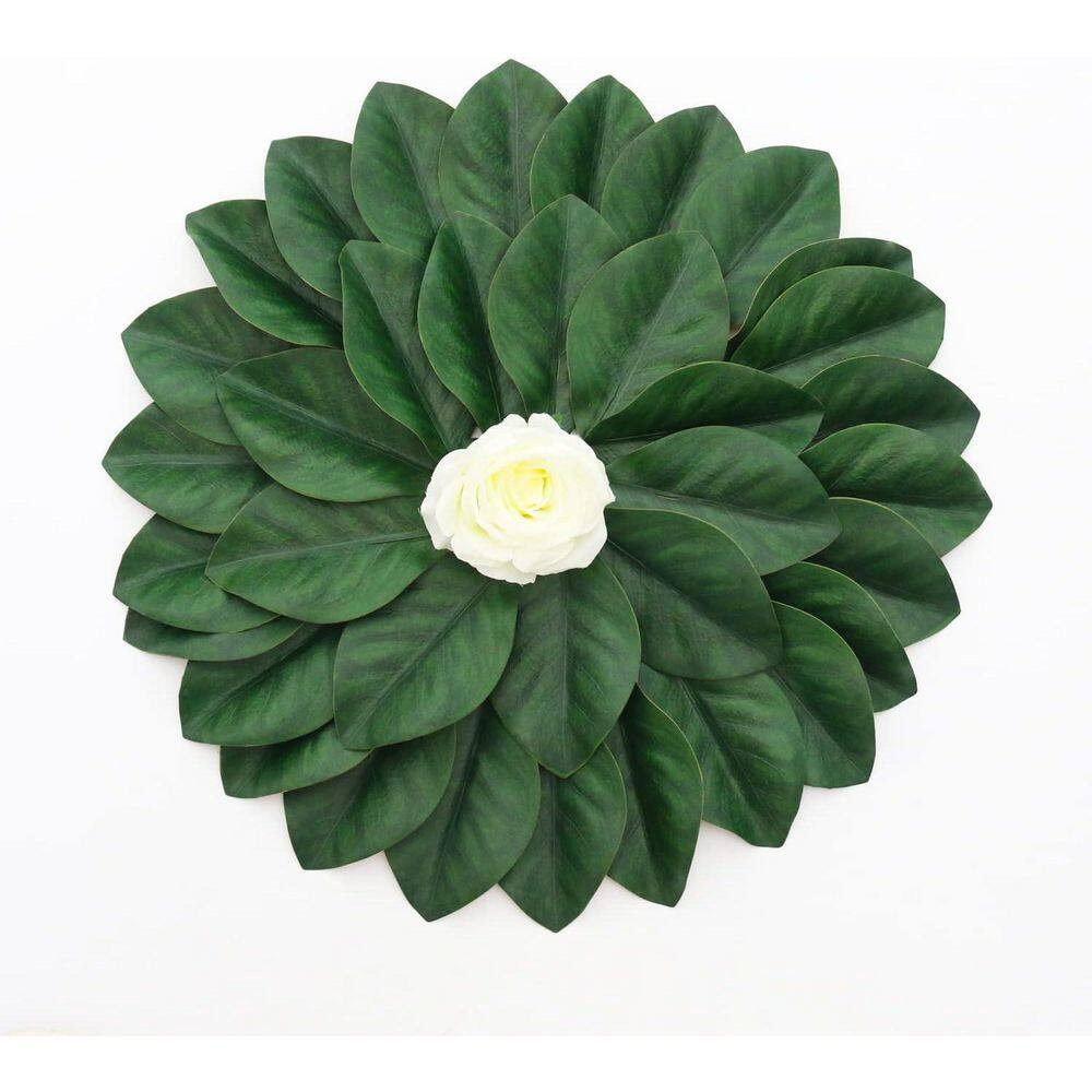40 In. Artificial Green Magnolia Leaves Indoor Outdoor Decorative Plant for Wedd
