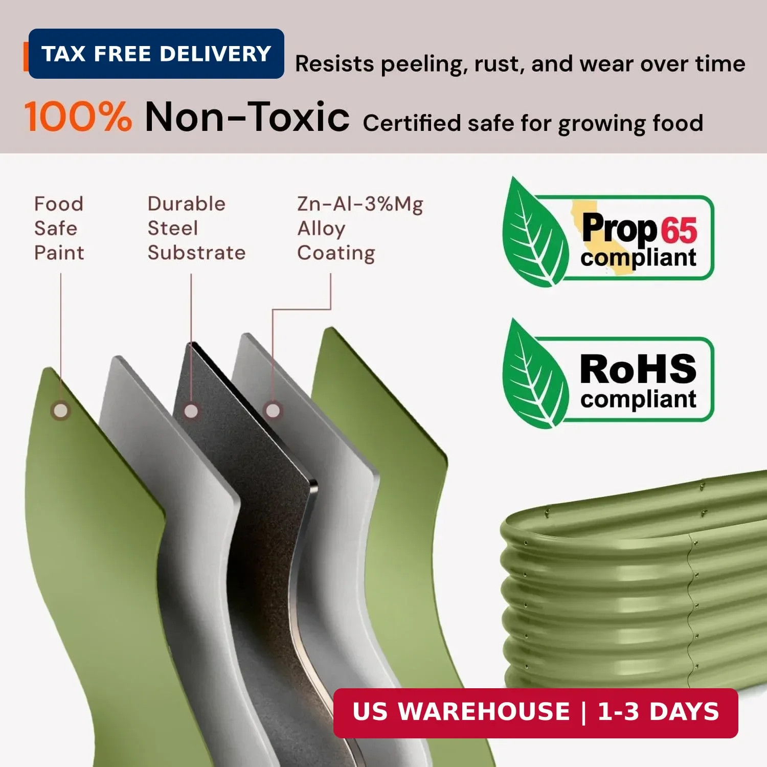 6x2x1.5 ft Galvanized Raised Garden Bed, 18″ Tall Metal Raised Planters for Outd