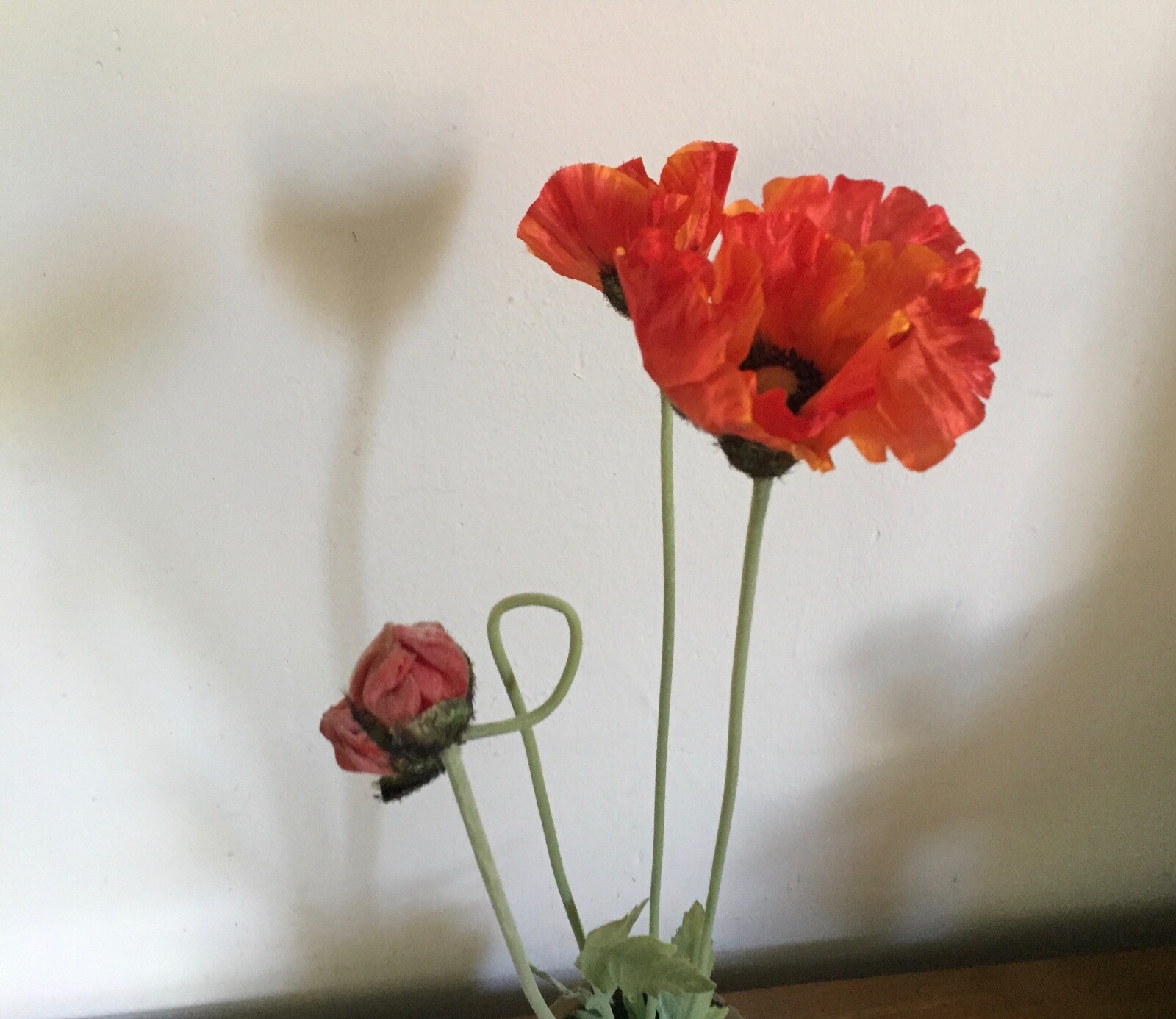 Vintage Fabric Flower or Artificial Plant in Terra Cotta Pot Red Poppy