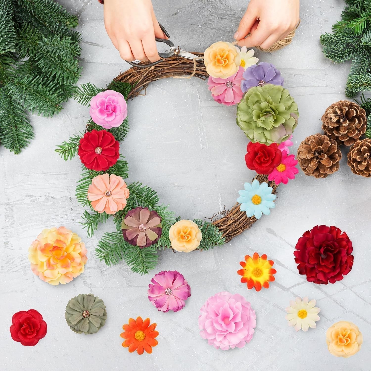 210 Pcs Mini Silk Flower Heads Small Fake Rose Daisy Faux Flowers Bulk Crafts