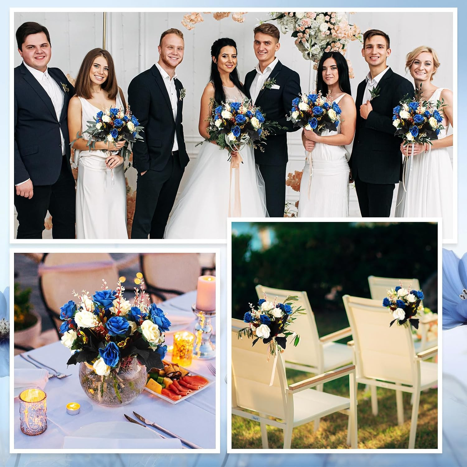 Dark Blue Silk Roses – 24 Bunches Faux Flower Centerpiece for Wedding Decor