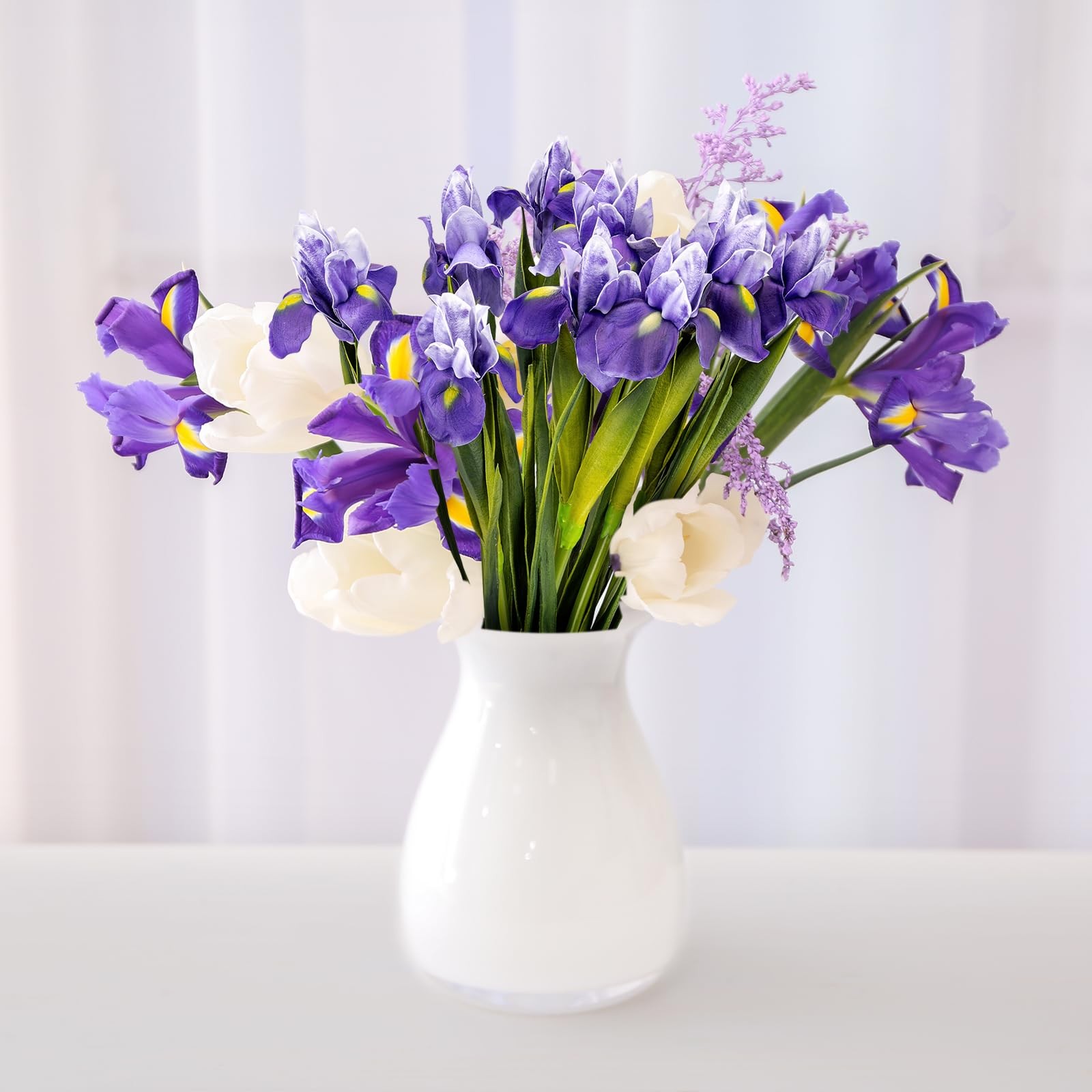 OBDXZHC 6 Pcs 23.6”Artificial Iris Flowers Real Touch Faux Long Stems Fake Pu…