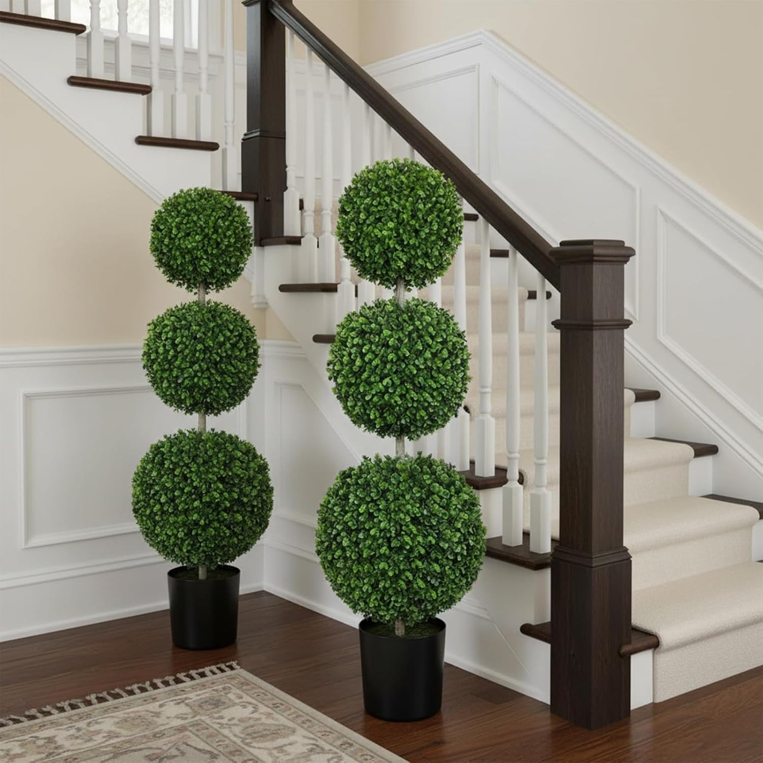 4ft Triple Ball Boxwood Topiary Tree with Black Planter – Indoor/Outdoor Décor