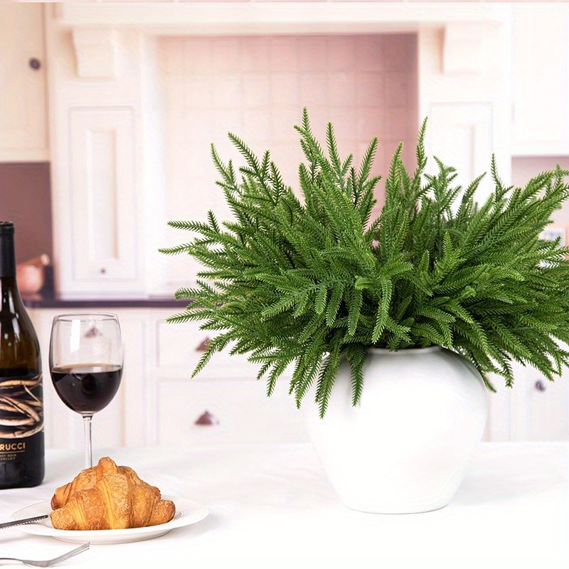 8pcs Norfolk Pine Greenery Stems Artificial Pine Branch Holiday Craft Vase Decor