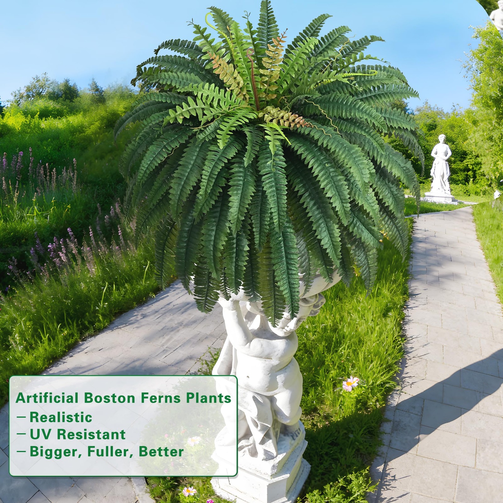 48In 96 Leaves Large Fake Ferns Plants 2Pcs Artificial Ferns for Outdoors