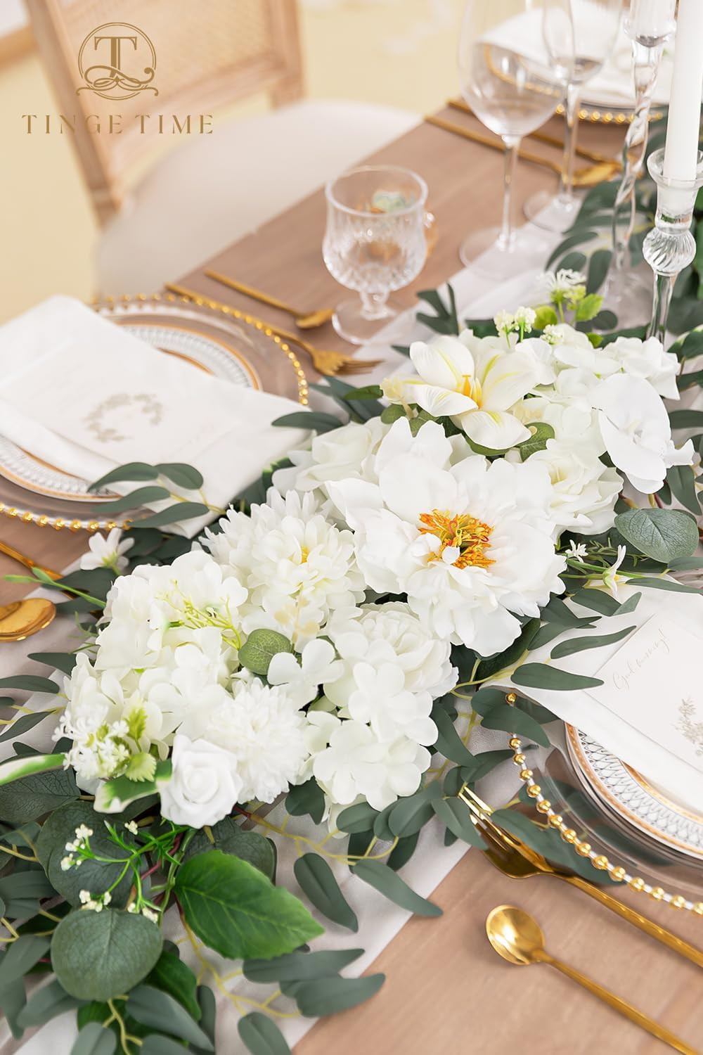 2 PCS Ivory White Eucalyptus & Rose Garlands for Wedding & Home Decor