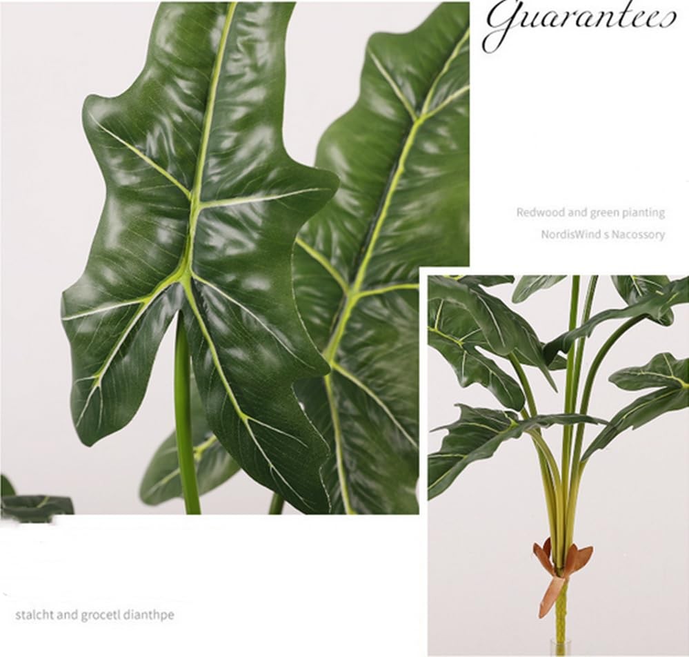 Fake Plants Tall 29″ Lifelike Taro Leaf Plant with 7 Trunks Green Leaves