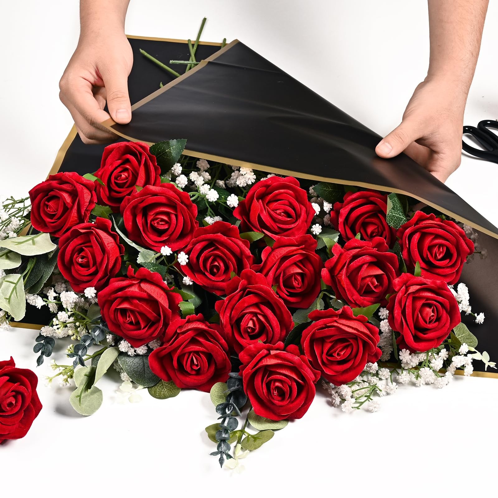 200 Pcs Red Roses, Fake Roses Artificial Velet Flowers for Valentines Mothers…