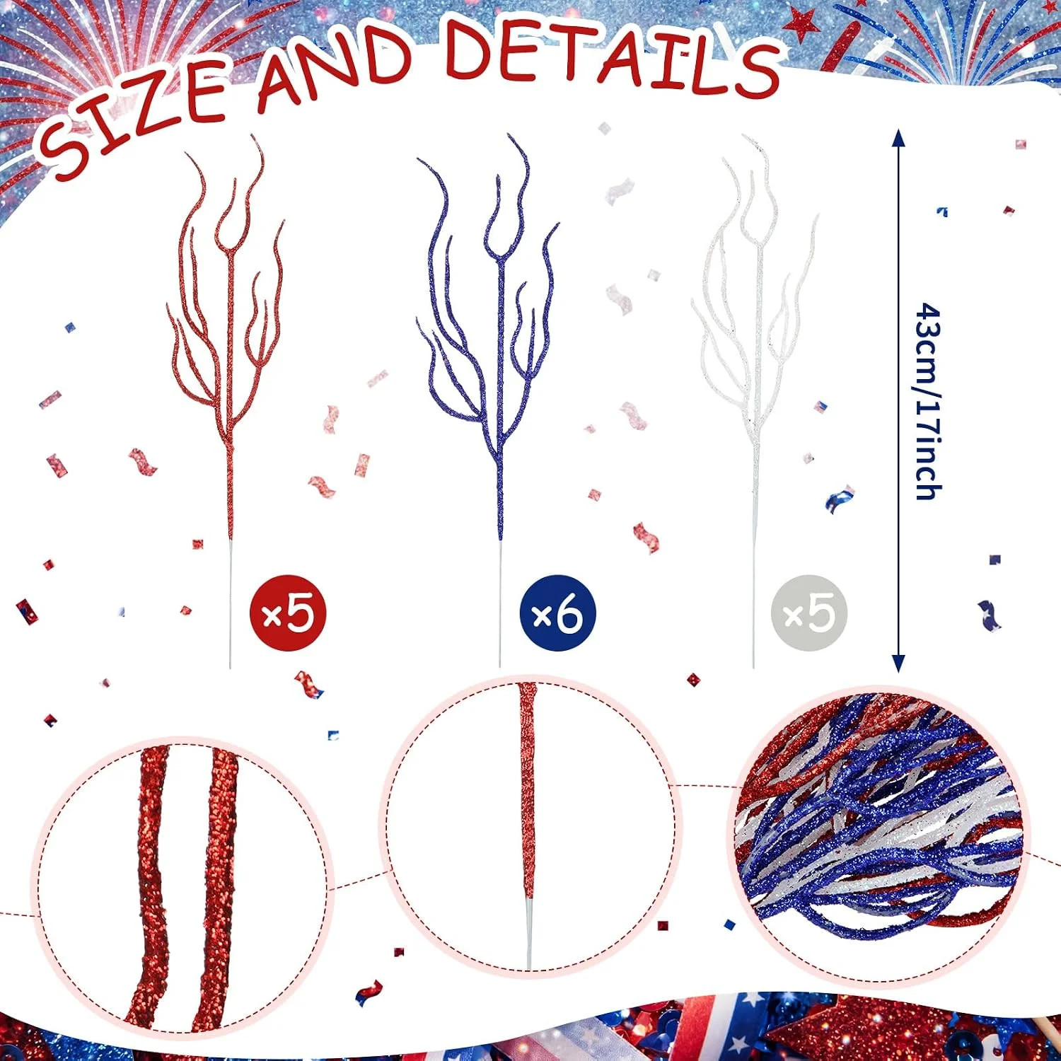 Giegxin 16 Pack Patriotic Picks 17 Inches Red White and Blue Artificial Flowers