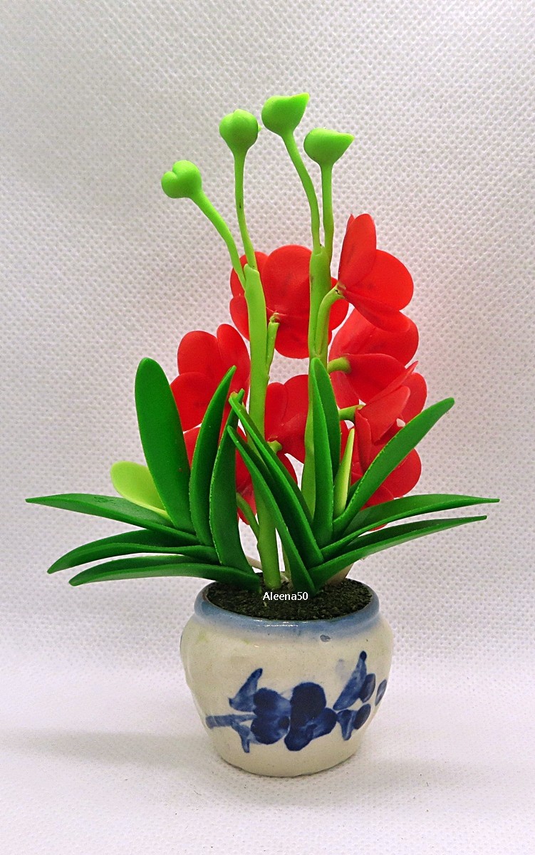 US Stock 5″H Handmade Air-Dry-Clay Miniature Dendrobium Orchid Arrangement
