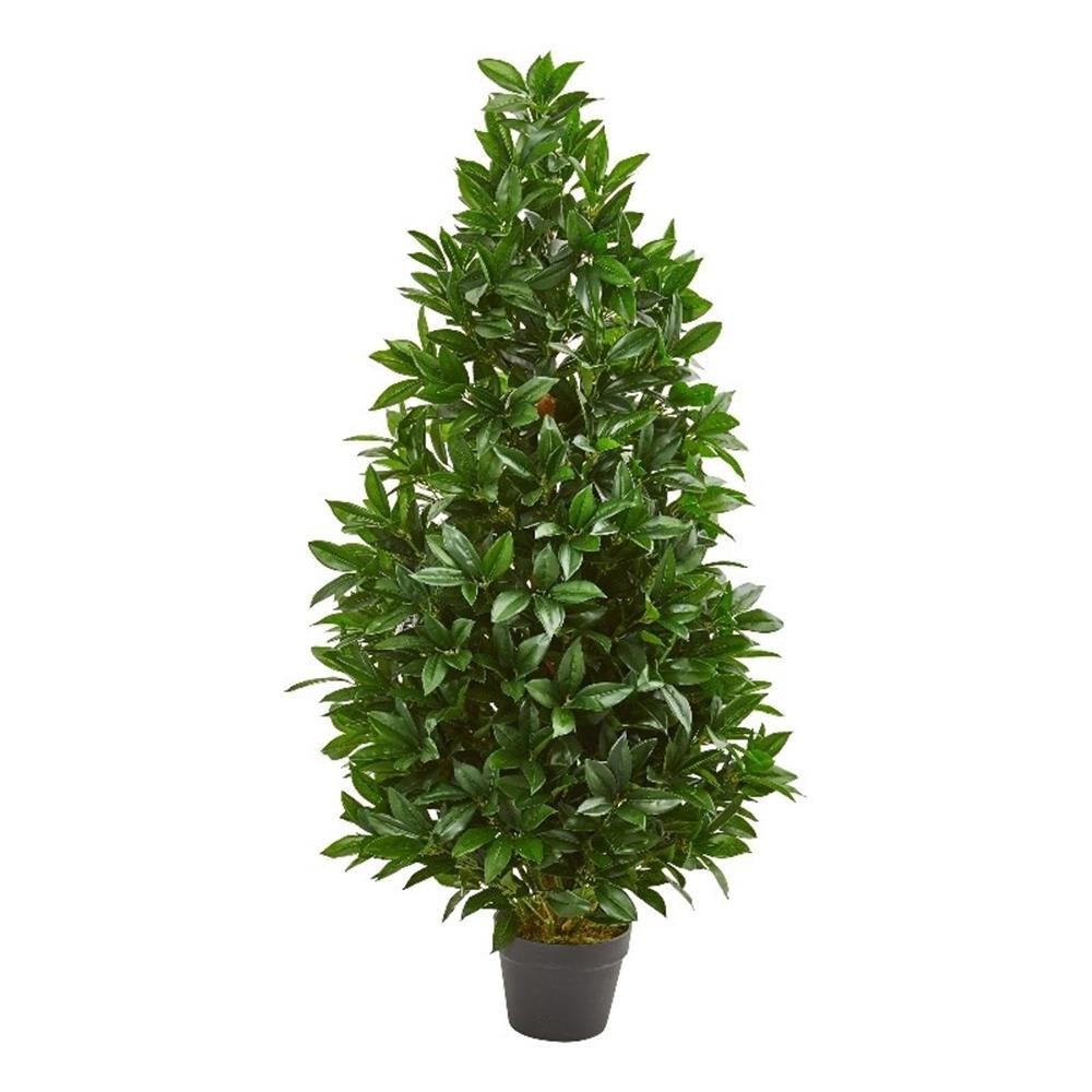 Pemberly Row 48″ Bay Leaf Artificial Topiary Tree UV Resistant in Green/Black