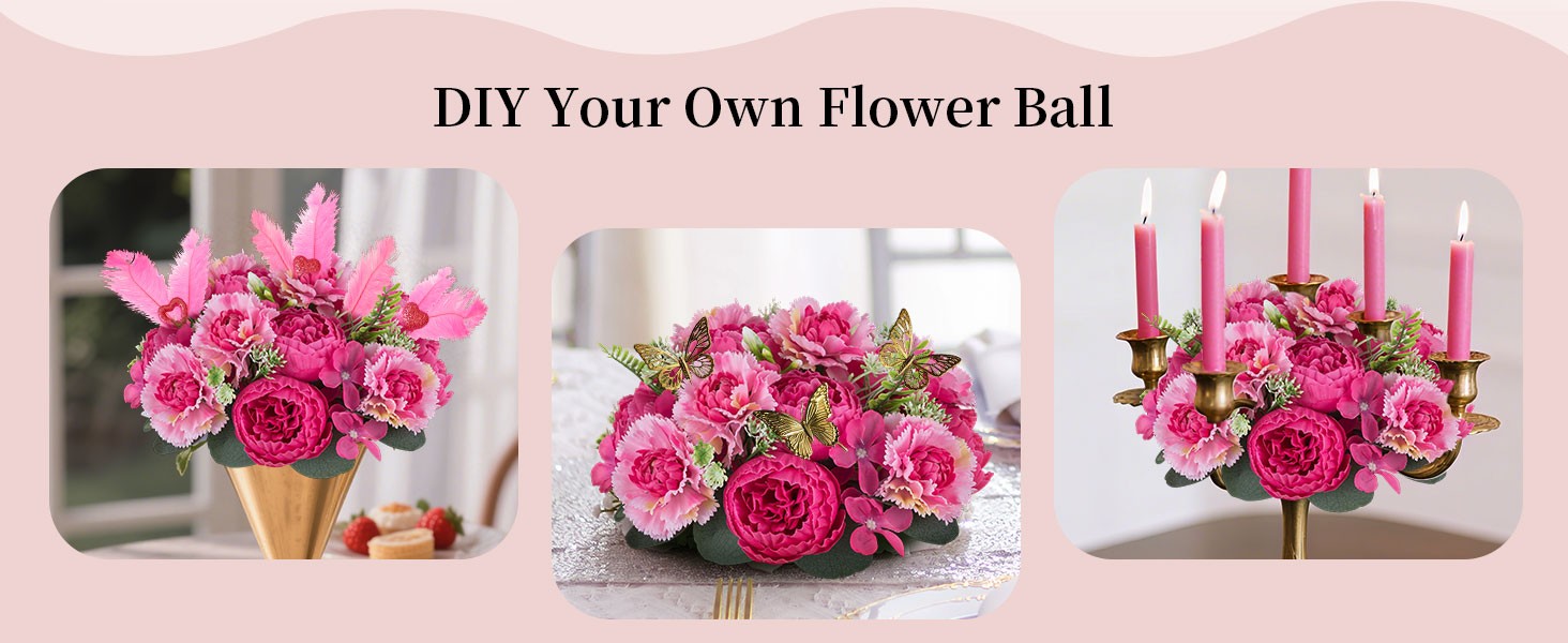 Faux Peony Flowers centerpieces: 10pc 9.5 Inch Hot Pink Floral Ball Arrangement